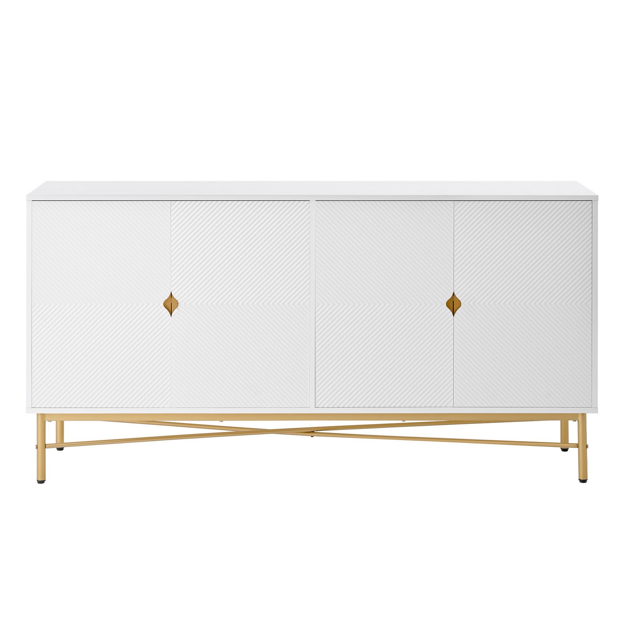SIDEBOARD weiß & gold, erhabene textur & 4 türen - Weiß, Holzwerkstoff (160/82/40cm) - Urban Meuble