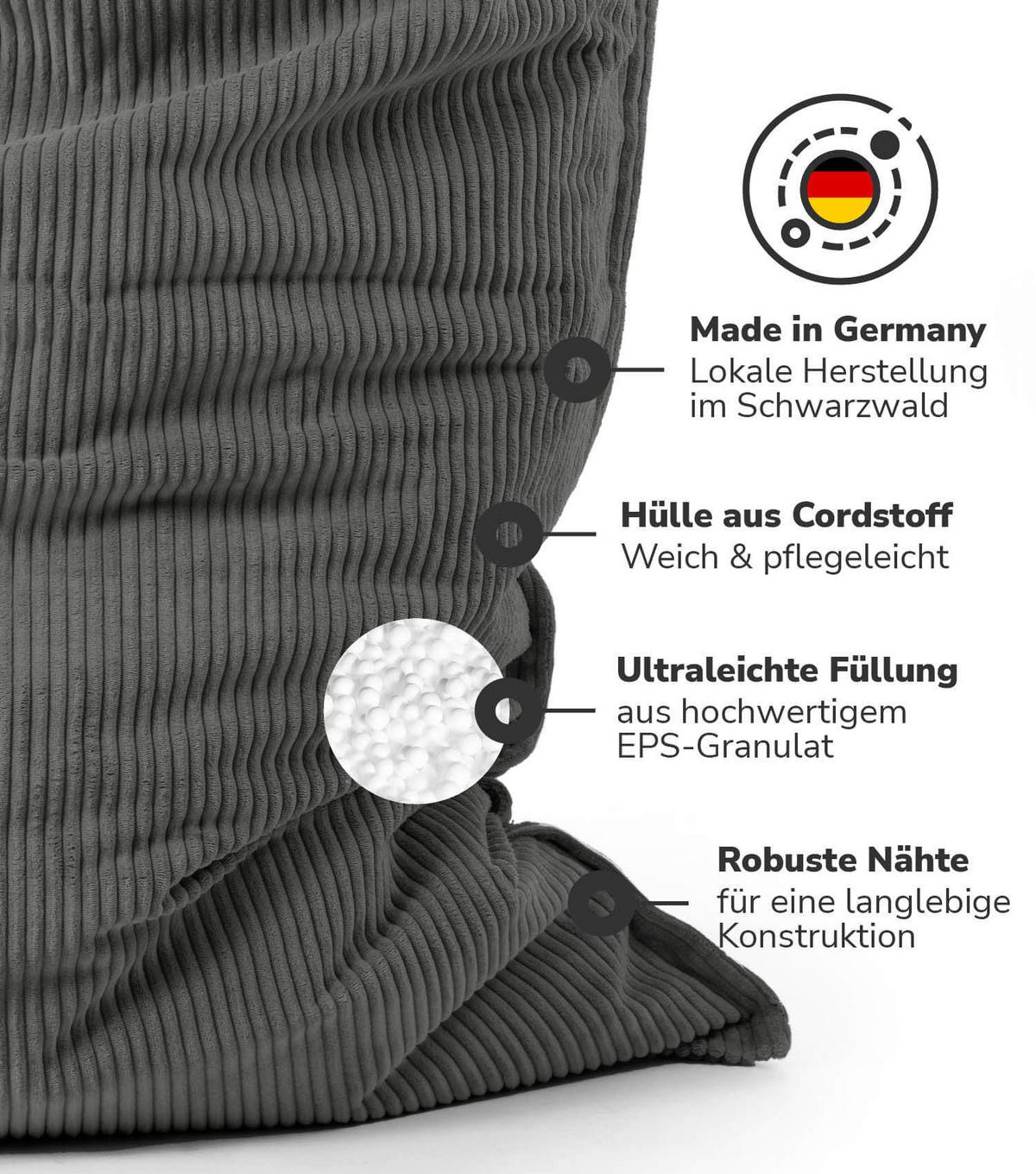 SITZSACK mit Cord Cover Der Große - Anthrazit, Textil (130/20/170cm) - Mokebo