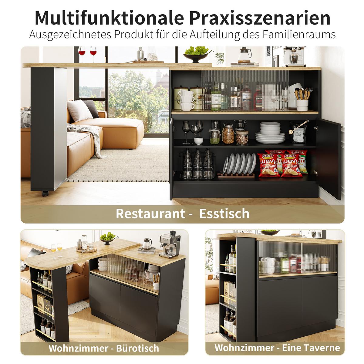 STEHTISCH mit Stauraum und Schiebetüren – Multifunktionaler Bartisch 120 cm - Schwarz, Holzwerkstoff/Metall (45/90/100cm) - Urban Meuble