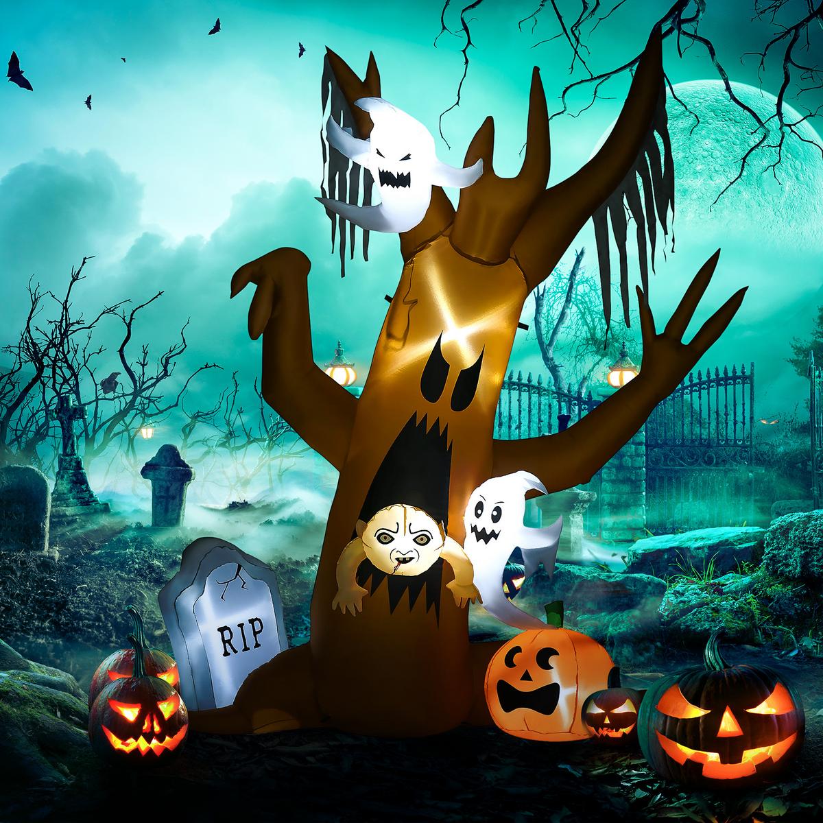 240 cm Aufblasbarer Geisterbaum, Halloween-Dekoration mit LED Beleuchtung - Multicolor, Kunststoff (90/240/200cm) - HOMCOM