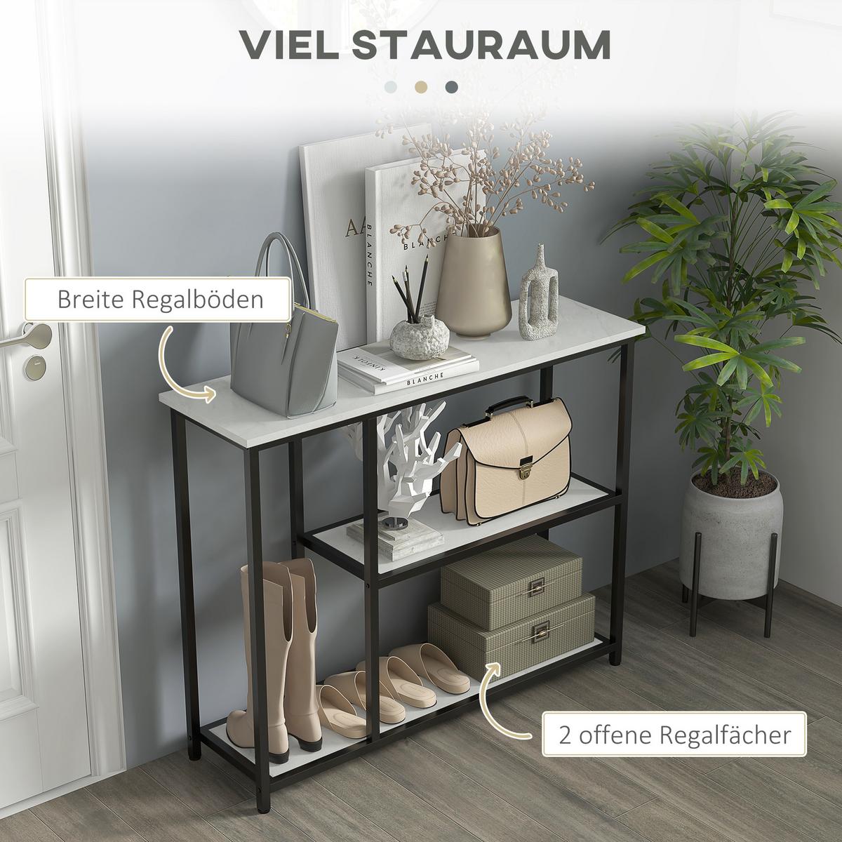 KONSOLENTISCH 2 Regale, 100L x 30B x 80H cm - Weiß, Metall (100/30/80cm) - HOMCOM