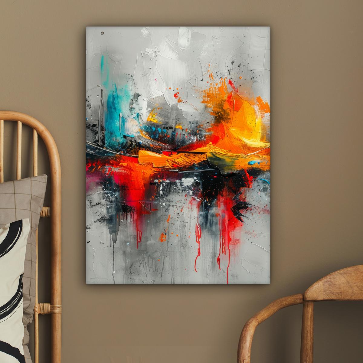 LEINWANDBILD Moderne Kunst - Orange - Grau - Abstrakt Wandbild Wohnzimmer 60x80 cm - Hellgrau, Textil (60/80cm) - MuchoWow