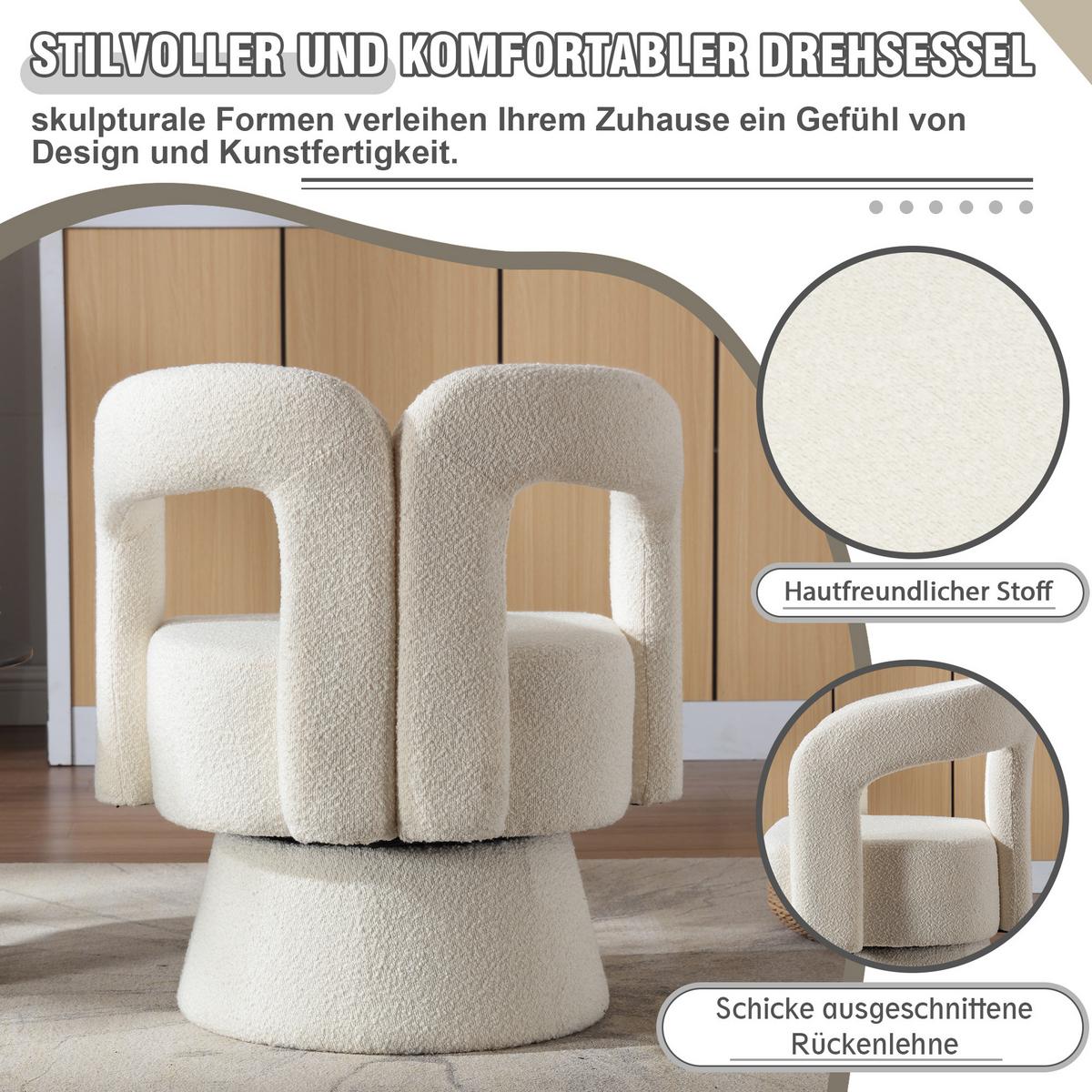 DREHSESSEL 360° Boucle Akzentstuhl Polstersessel für Wohnzimmer & Büro - Beige, Textil (67/74/55cm) - Urban Meuble