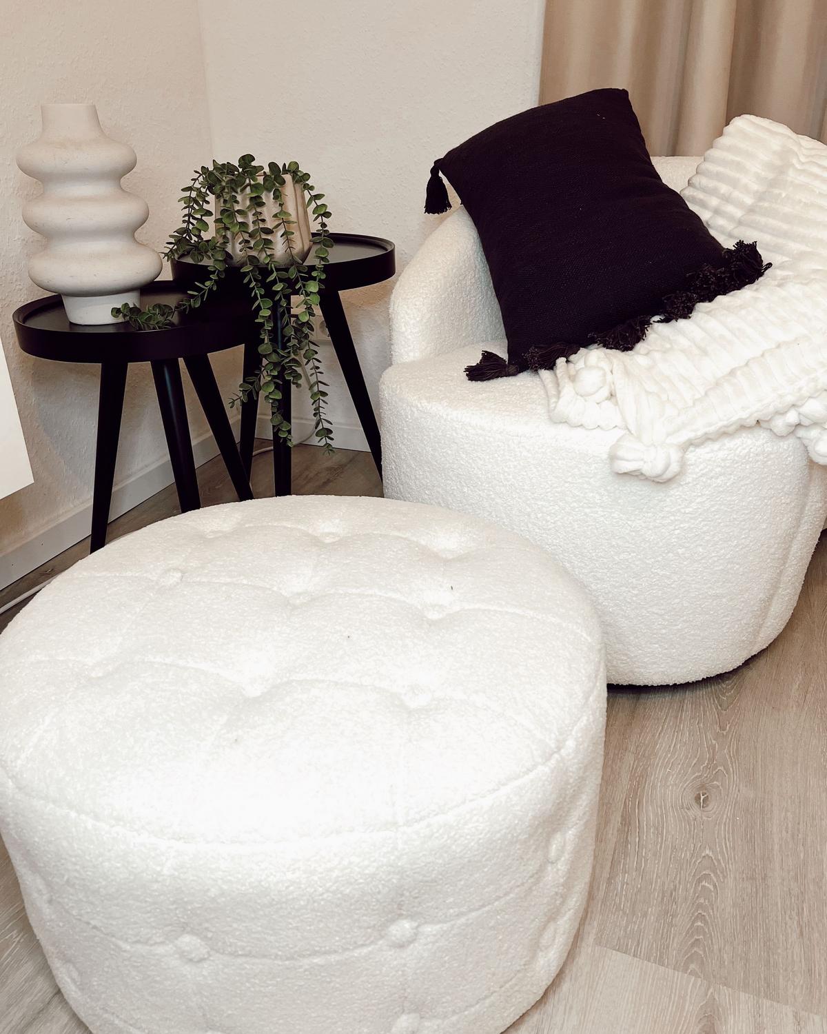 BOUCLÉ-DREHSESSEL Weiß Davik - Weiß, Holz/Textil (62/67/63cm) - Beliani