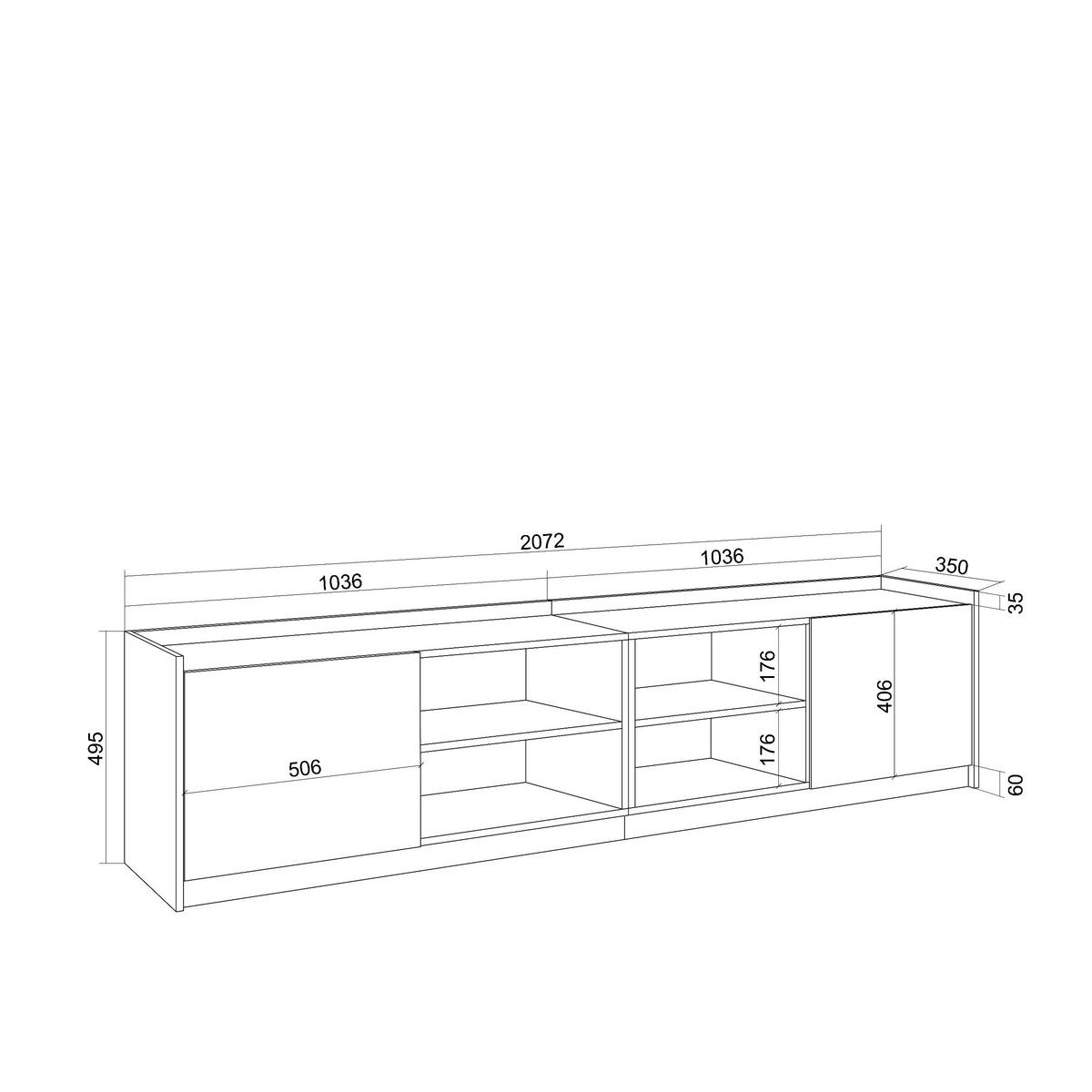 LOWBOARD, 207x37x50 cm, Für TV-Geräte bis zu 80", Fernsehtisch, Dunkler Eiche und Schwarz - Dunkelbraun, Holzwerkstoff (207/50/37cm) - Skraut Home