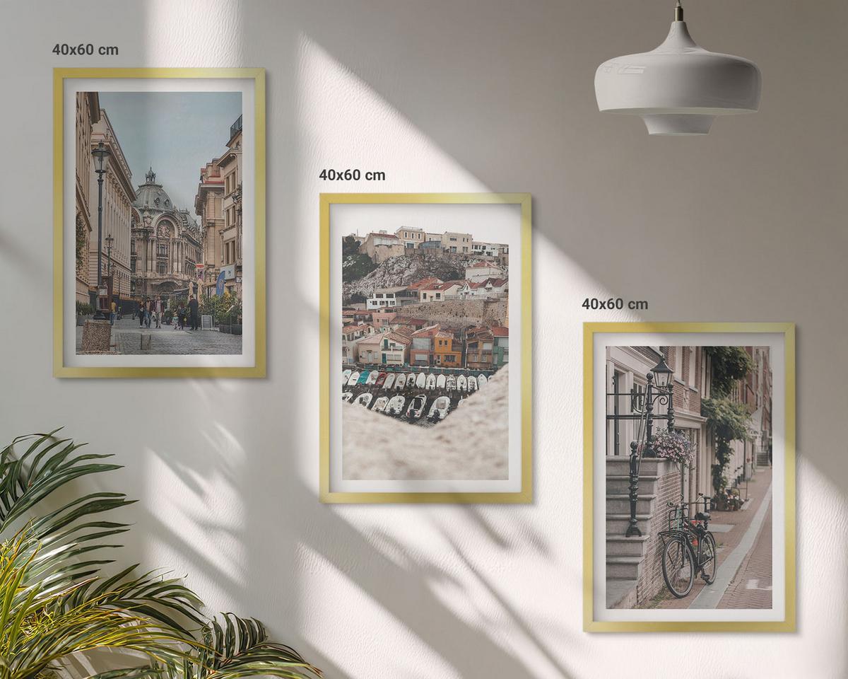 BILDER SET 3er Set - 40x60 cm Goldrahmen - Die charmanten Straßen des Hafens der Stadt - Goldfarben, Kunststoff (40/60cm) - TULUP