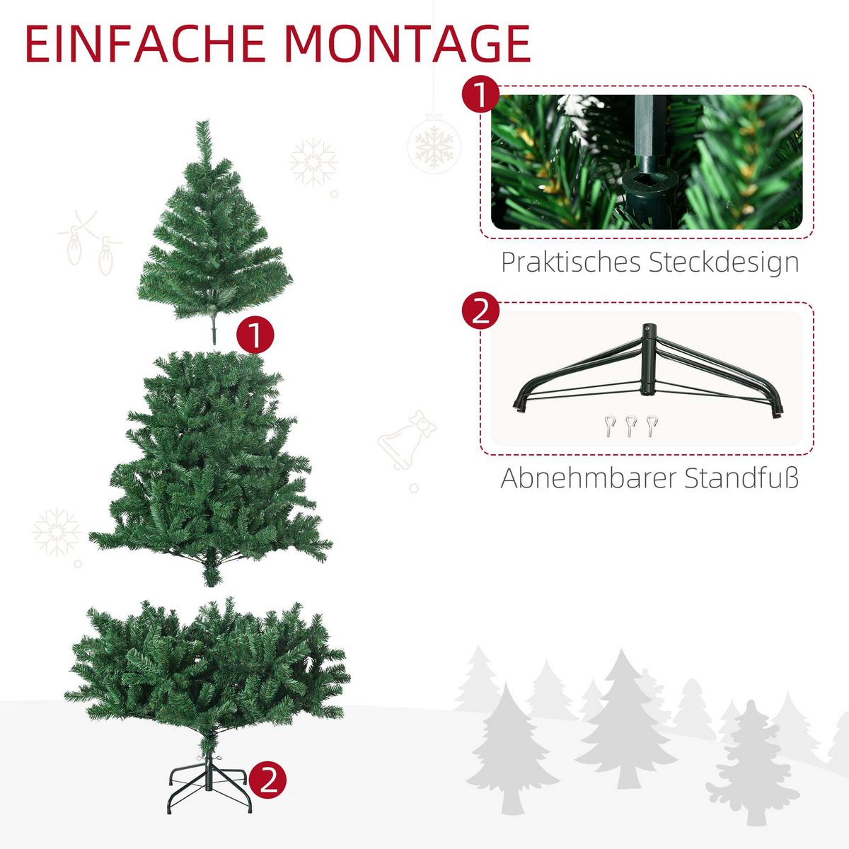 WEIHNACHTSBAUM 1,8 m Christbaum Kunsttanne 1000 Zweige Metallfuß PVC Weiß - Grün, Kunststoff (180cm) - HOMCOM
