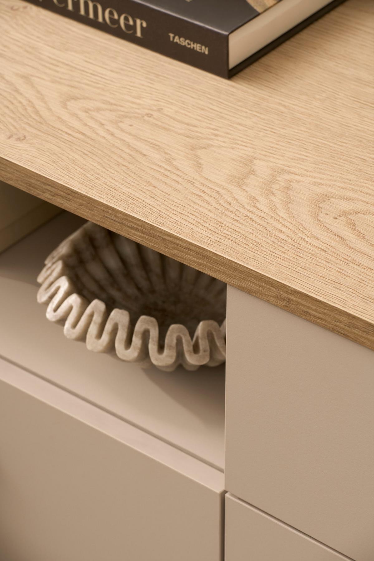 TV-LOWBOARD Kaschmir, Eiche 195 x 64 cm, TV Unterteil mit Soft-Close, Komforthöhe - Kaschmir/Eichefarben, Holzwerkstoff/Metall (195/64/40cm) - Furn.Design