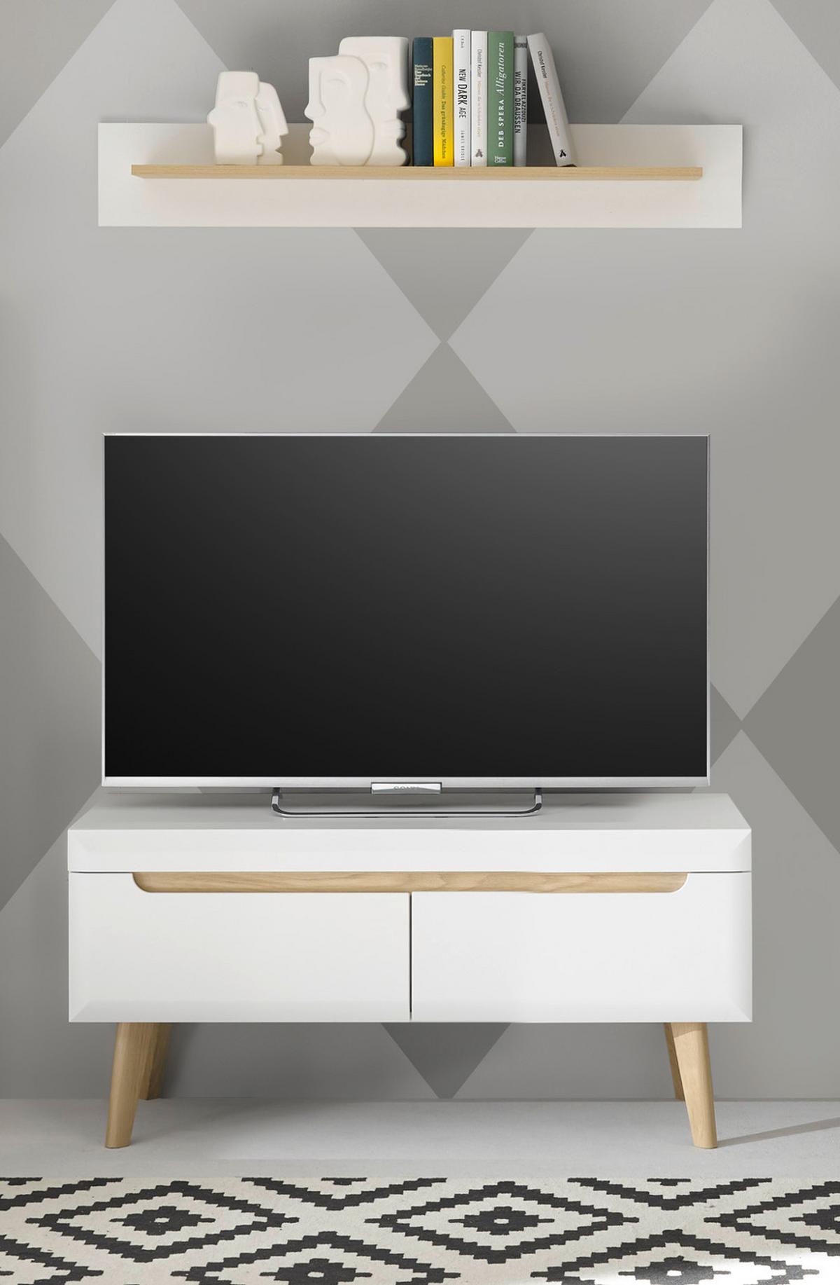 TV-LOWBOARD weiß matt, Eiche, skandinavisch 107 cm, TV-Unterteil mit Vollauszug - Eichefarben/Weiß, Holz/Holzwerkstoff (107/50/50cm) - Furn.Design