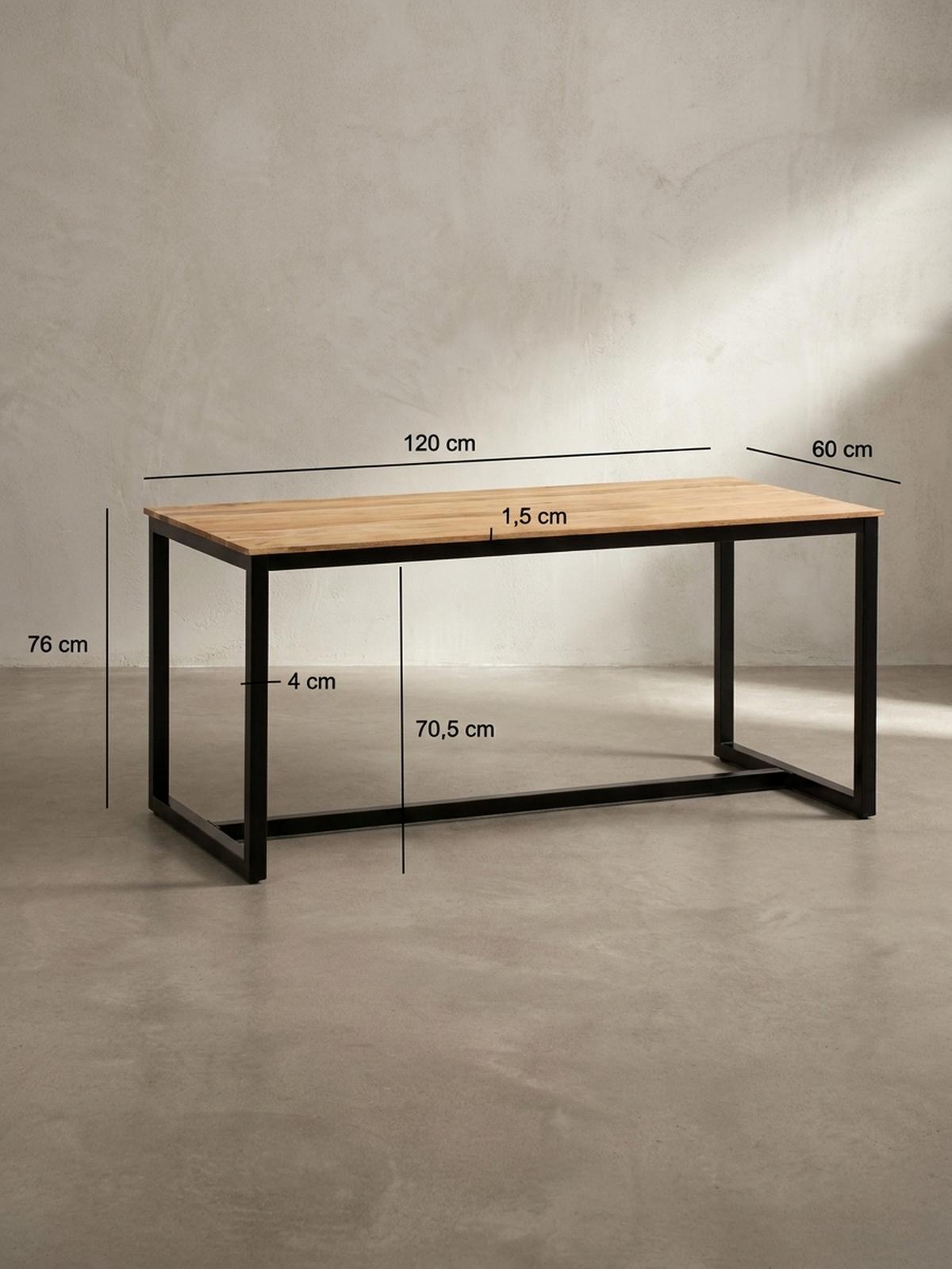 ESSTISCH Massivholz Metall Rechteckig Loft-Stil, Akazie 120x60x76 cm - Schwarz/Akaziefarben, Holz/Metall (60/120/76cm) - KADIMA DESIGN