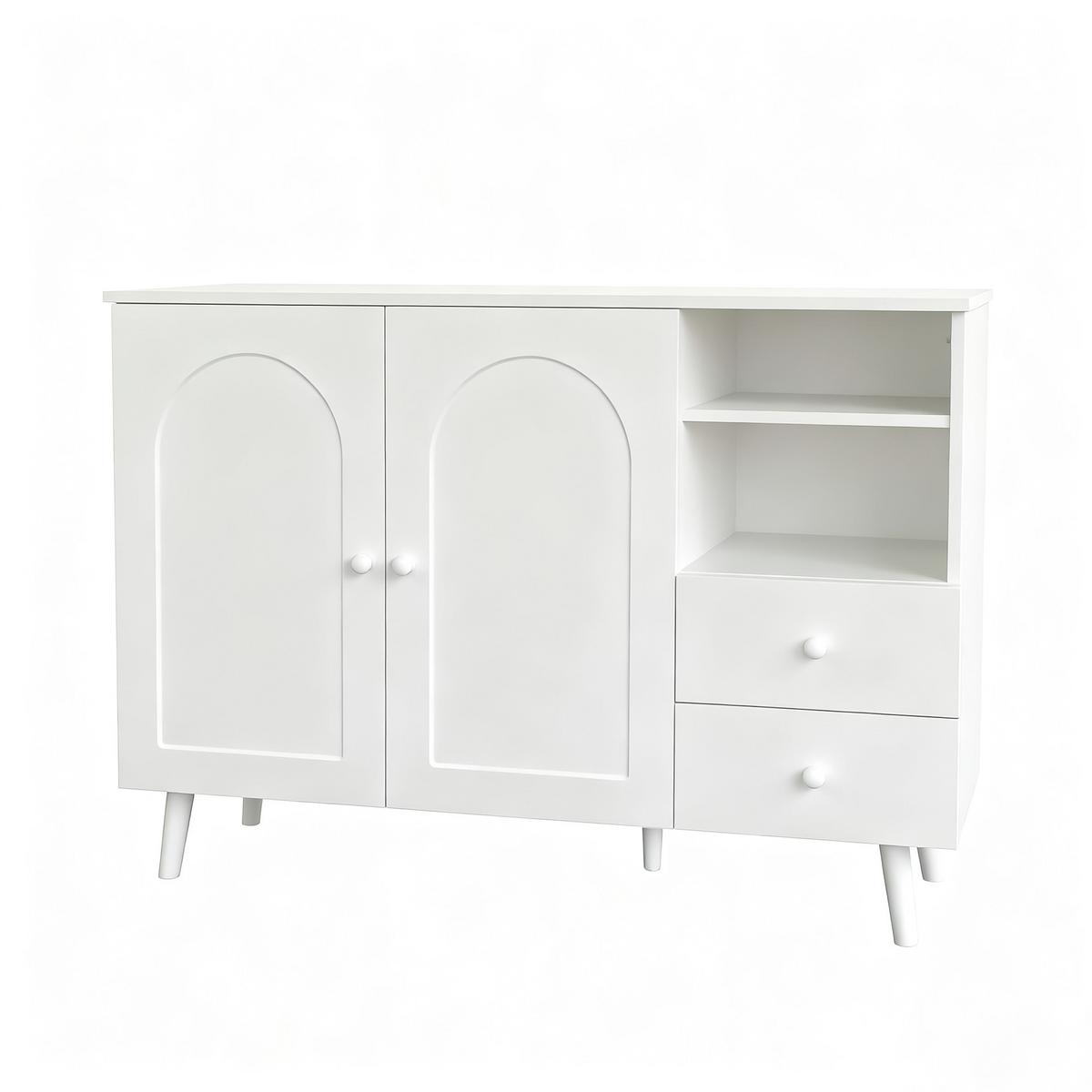 SIDEBOARD 118cm mit gewölbten Türen, 2 Schubladen, für Wohnzimmer - Weiß, Holzwerkstoff (118/82/35cm) - Urban Meuble