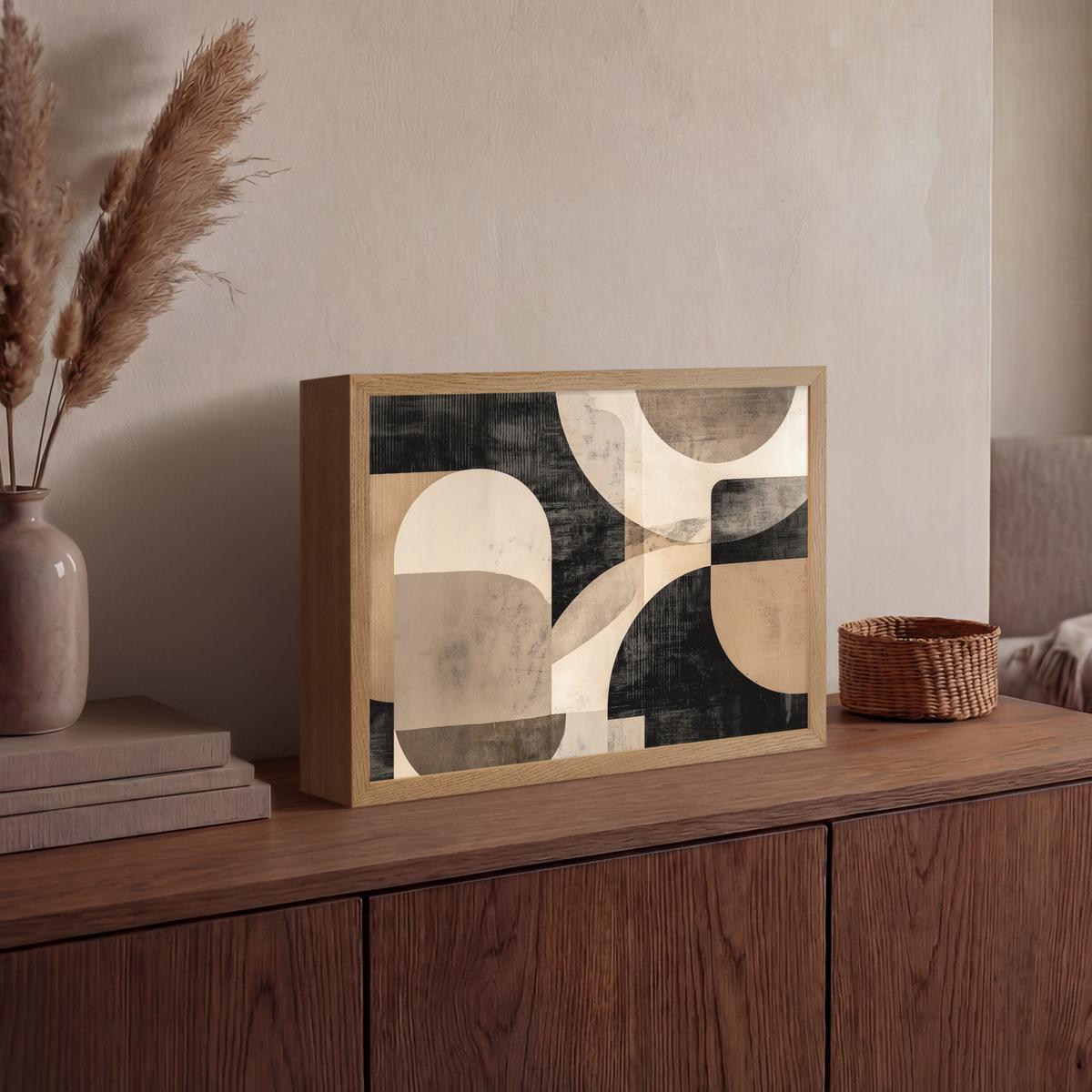 WANDLEUCHTE MIT AKKU Abstrakt - Formen - Modern - Beige 40x30 cm - Grau, Holzwerkstoff (40/30/8cm) - OnlyWow