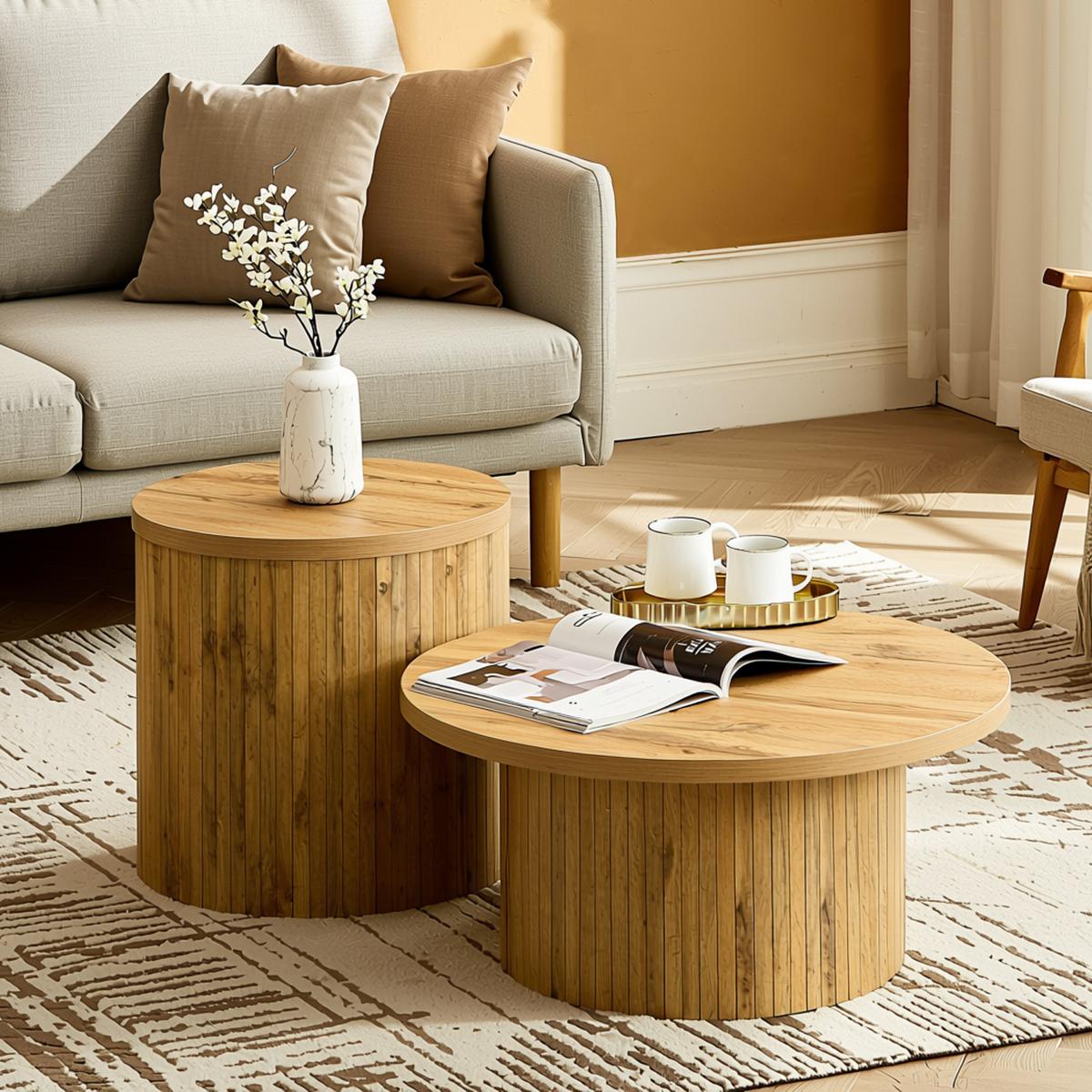 COUCHTISCH-SET Rund Ø75/50 cm Naturholzoptik im Skandi-Design - Naturfarben, Holzwerkstoff (75/75/36cm) - Urban Meuble