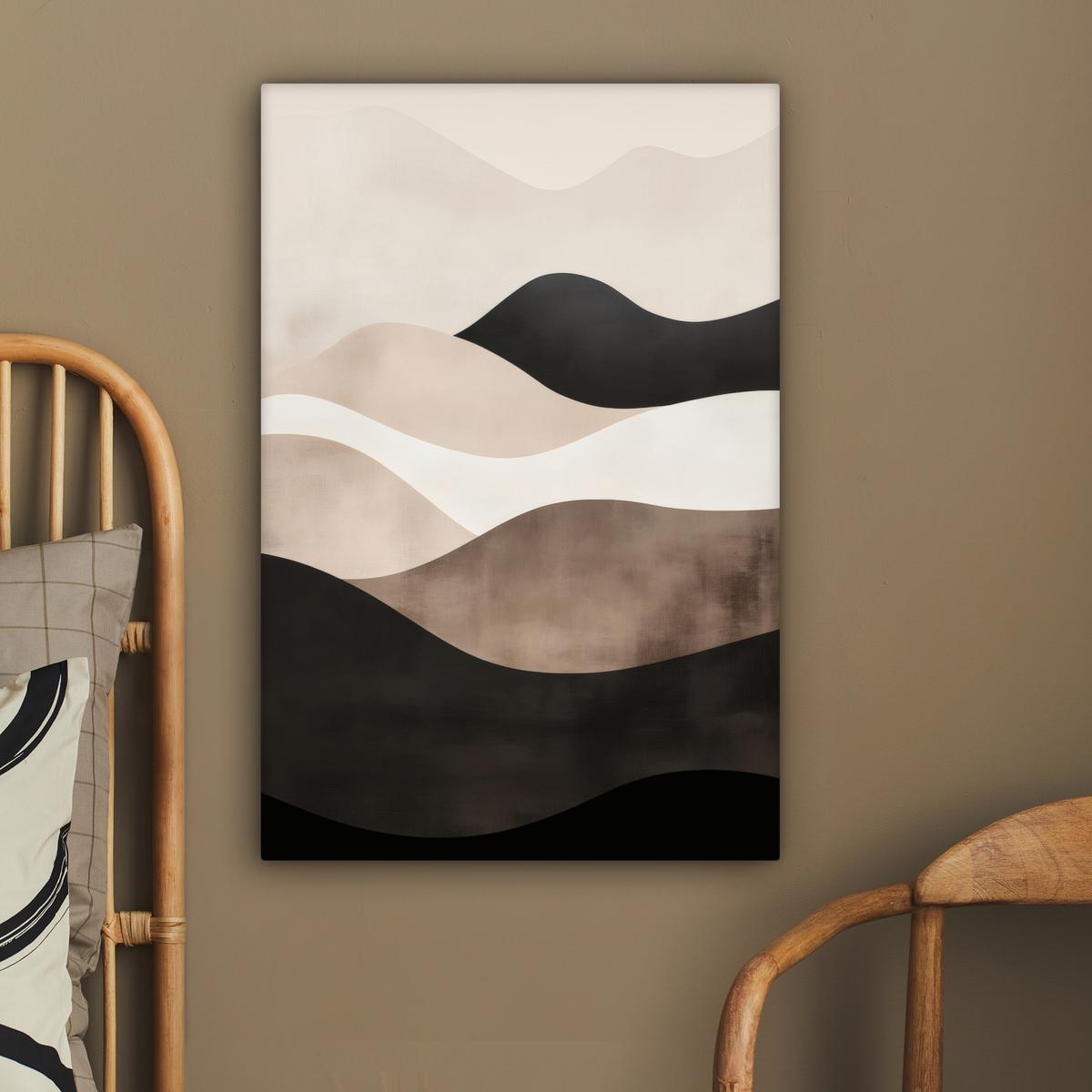 LEINWANDBILD Abstrakt - Landschaft - Wellen - Cremefarben Wanddeko 40x60 cm - Cappuccino, Textil (40/60cm) - MuchoWow