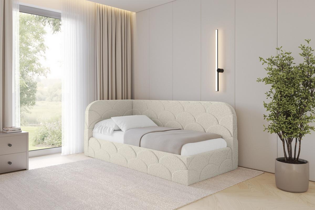 EINZELLBETT Jugendbett mit Bettkasten, Rechts - ELRY 80x200 Beige - Perlmutt, Holzwerkstoff/Textil (80/200cm) - ALTDECOR