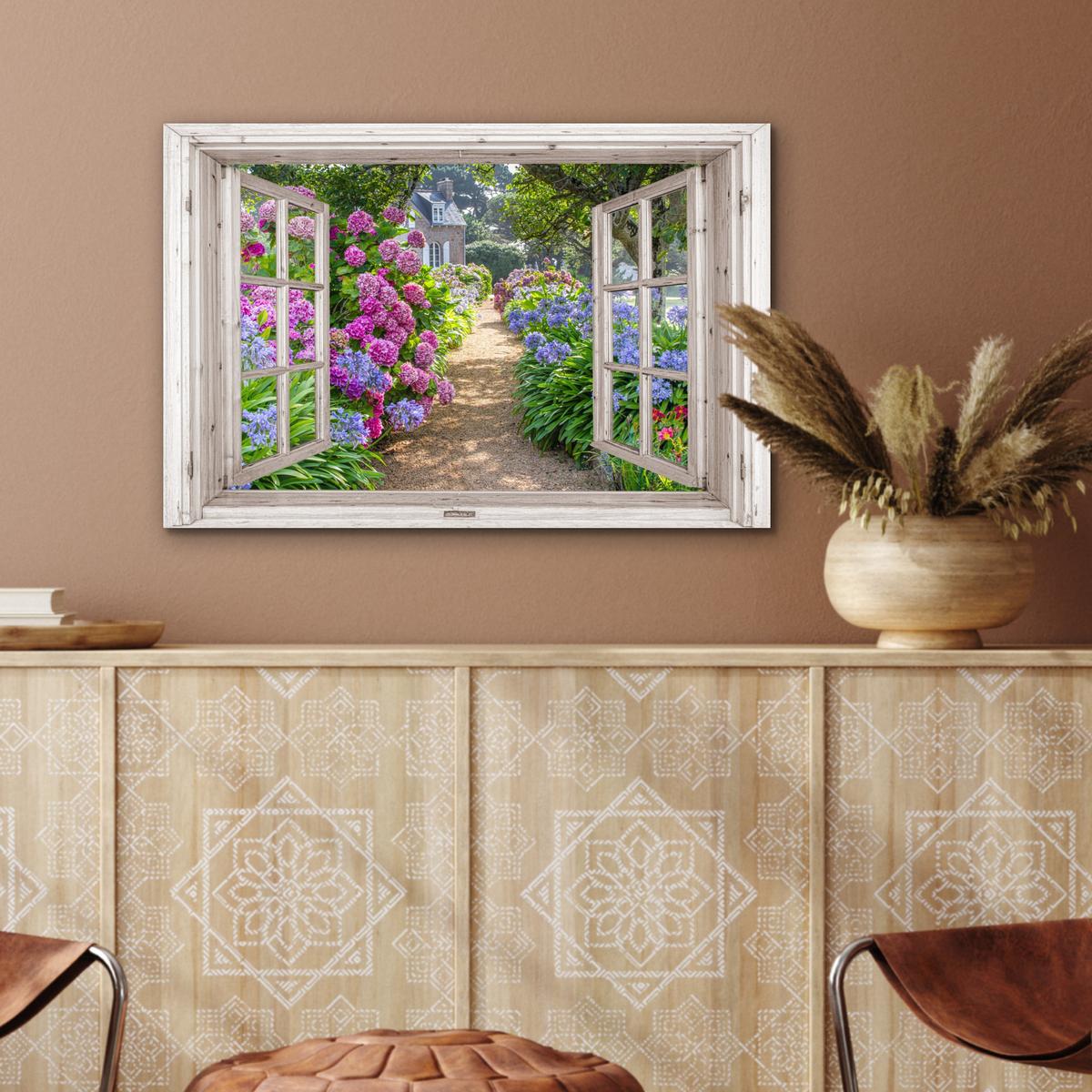 METALLBILD Hortensie - Durchsichtig - Blumen - Sommer - Lila - Weg Wandbild 60x40 cm - Lila, Metall (60/40cm) - MuchoWow