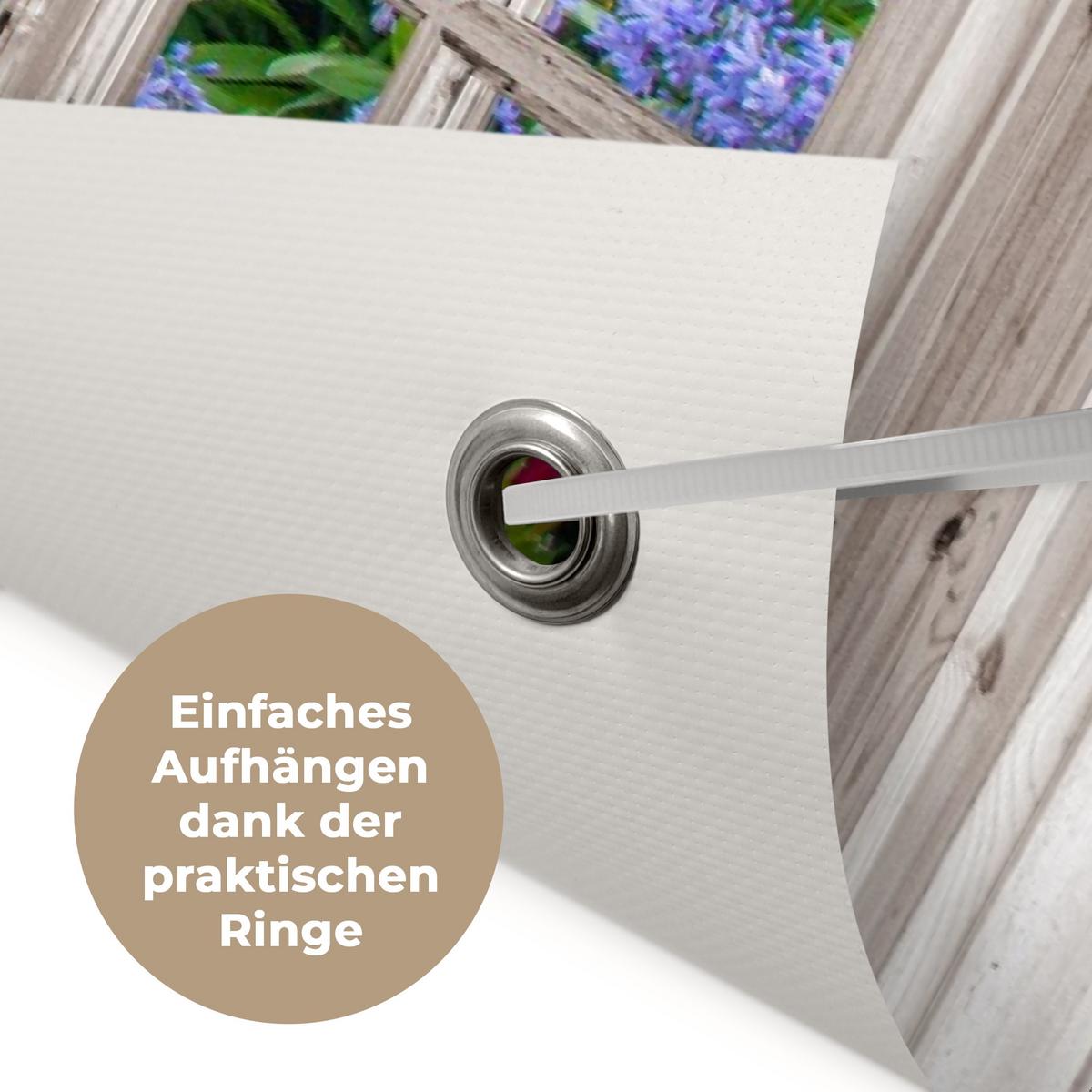 GARTENPOSTER Hortensie - Durchsichtig - Blumen - Sommer - Lila - Weg Gartendeko 90x60 cm - Grün, Kunststoff (90/60/0.2cm) - OnlyWow
