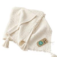 WOHNDECKE Musselin offwhite mit Quasten - Creme, Textil (127/180cm) - Homescapes