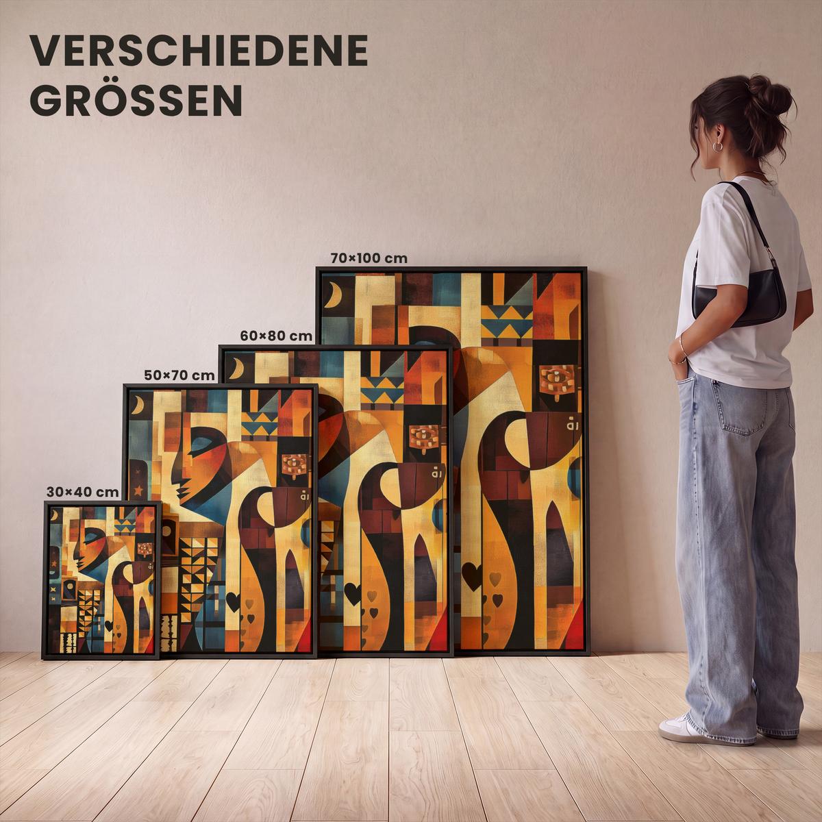 LEINWAND Bilder mit Rahmen - Figuren - Abstrakt - Symbole - 60x80 - Terracotta, Textil (60/80cm) - MuchoWow