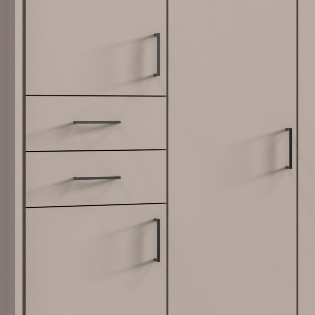 DREHTÜRENSCHRANK B273/H210/T58 cm in Beige Grau, Kleiderschrank mit Passepartout & 2 Spiegeltüren & Schubkästen, Griffe schwarz / 22580 - Greige/Beige, Holzwerkstoff/Kunststoff (273/210/58cm) - luma-home