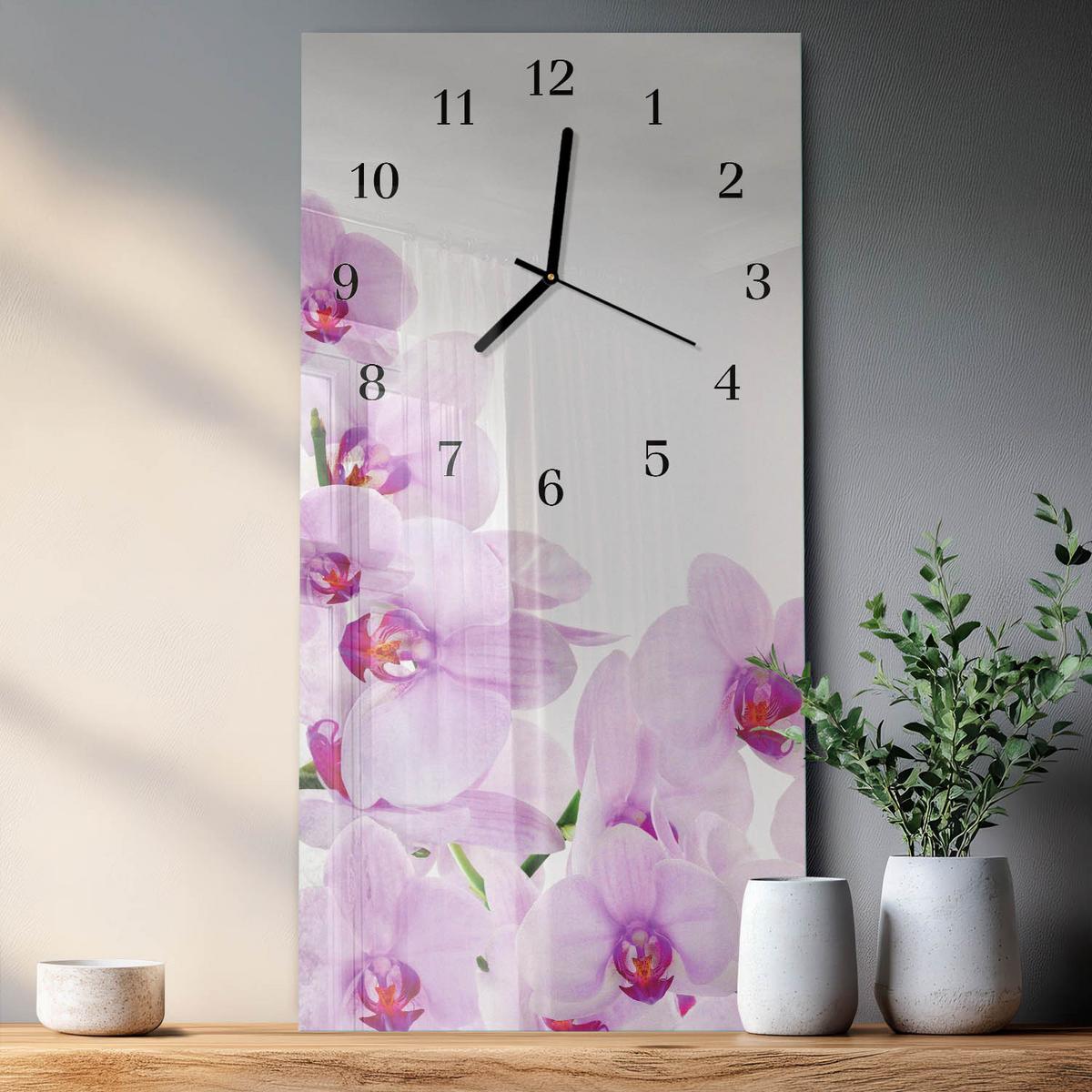 WANDUHR aus Glas 30x60 cm - Orchideen - Lila, Glas (30/60/0.4cm) - TULUP