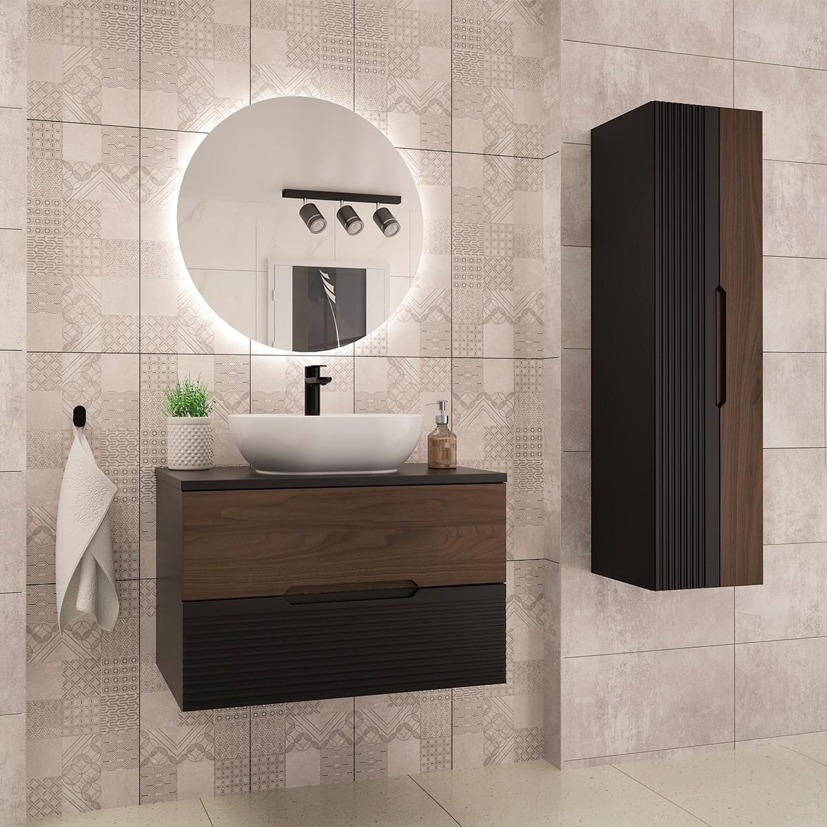 WASCHTISCH 80.6cm Sylla Schwarz und Holz - Schwarz, Holzwerkstoff (80.6/52.2/45.8cm) - Petits-meubles