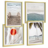 BILDER SET 4er Set - 50x50 cm & 40x60 cm Goldrahmen - Strandatmosphäre dank hölzerner Treppen. - Goldfarben, Kunststoff (50/50cm) - TULUP