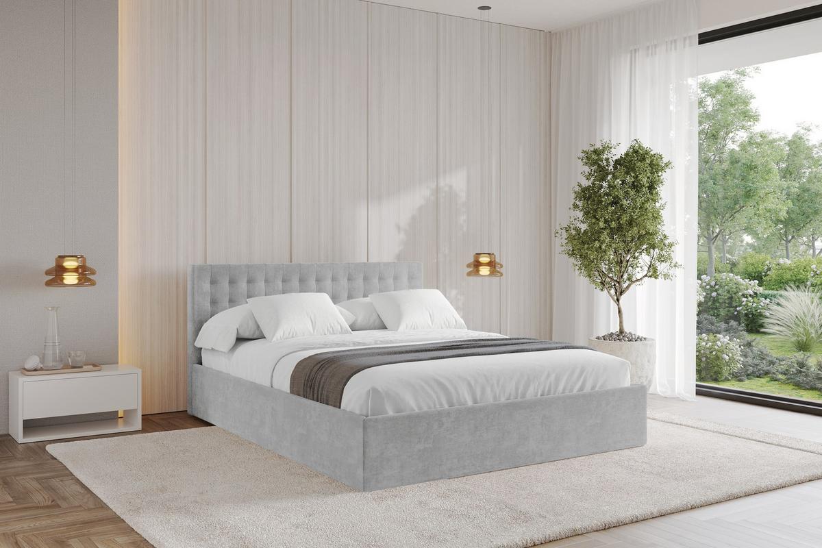 POLSTERBETT mit Bettkasten und Lattenrost, Bett mit Matratze H3/H4 - PARI 160x200 Grau - Hellgrau, Holzwerkstoff/Textil (160/200cm) - ALTDECOR
