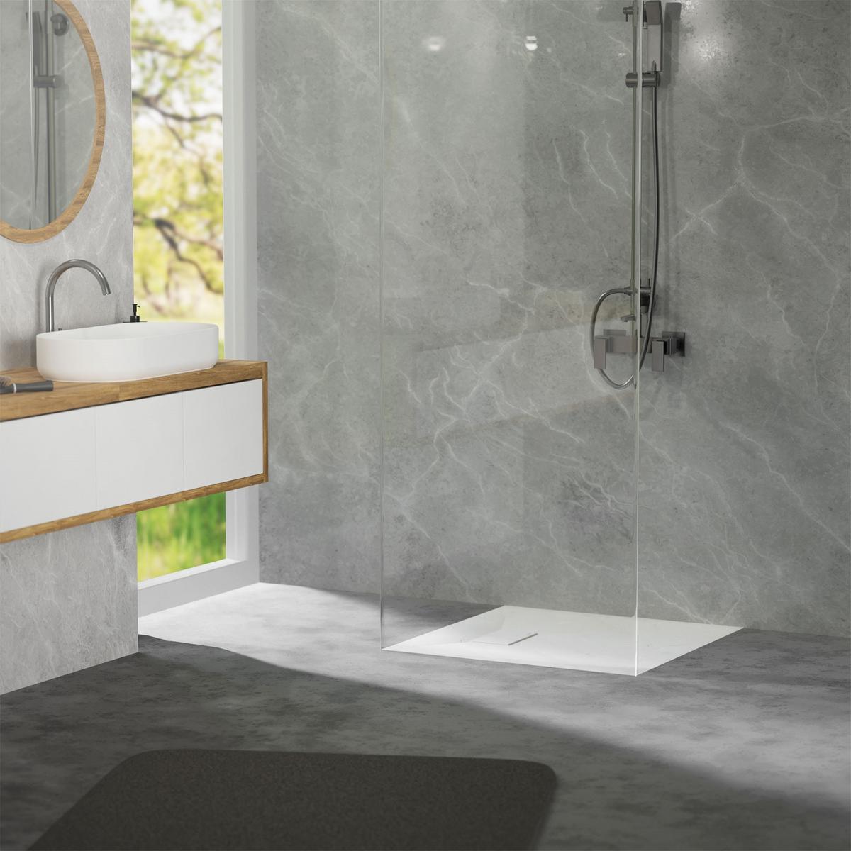 DUSCHWANNE 80x80 cm Weiß mit Ablaufgarnitur aus SMC - Weiß, Kunststoff (80/3/80cm) - LuxeBath