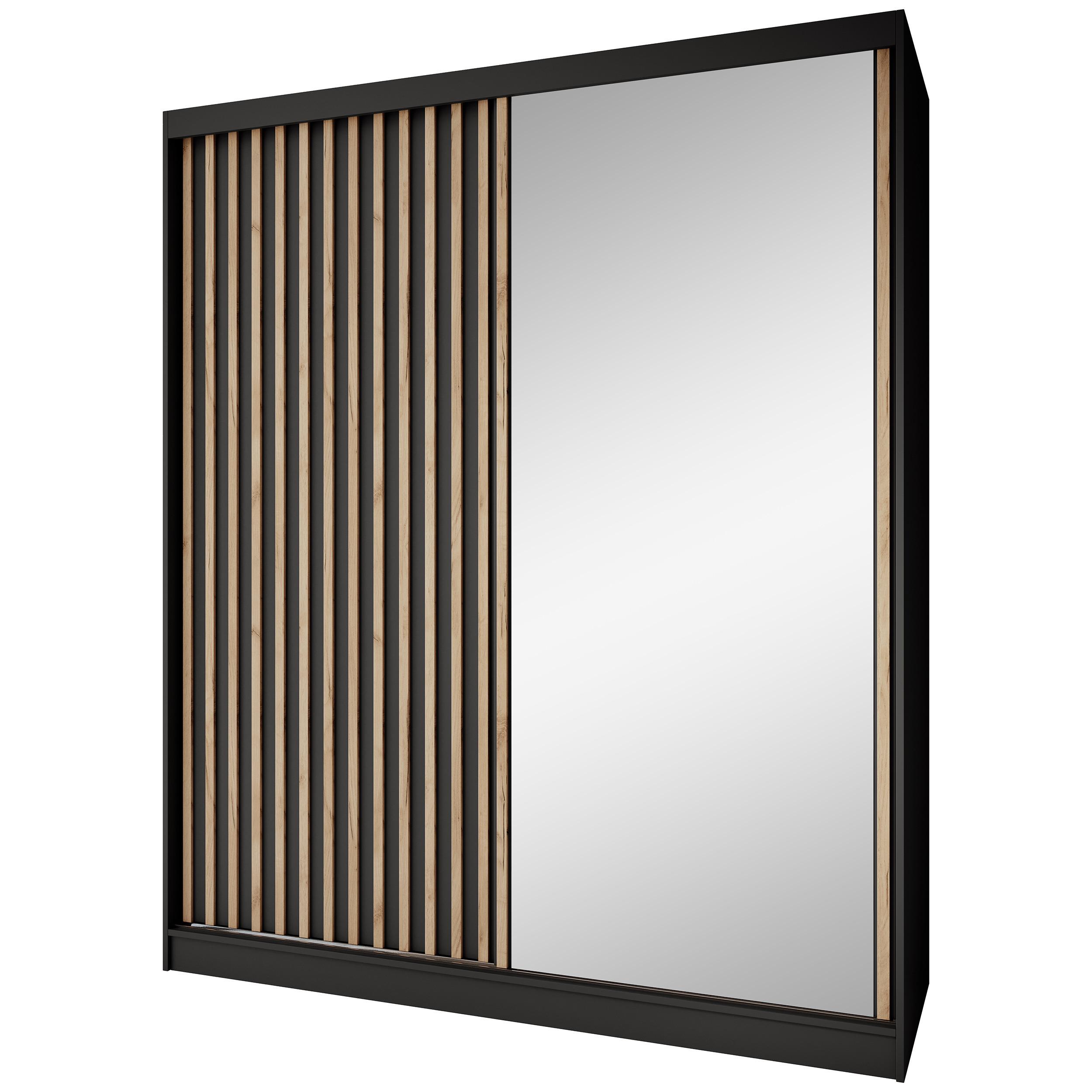 SCHWEBETÜRENSCHRANK Donatello mit 2 Türen und Schubkasteneinsatz, 180 cm, Schwarz+eiche Artisan - Schwarz/Eiche Artisan, Holzwerkstoff (180/205/60cm) - Beautysofa