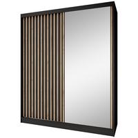 SCHWEBETÜRENSCHRANK Donatello mit 2 Türen und Schubkasteneinsatz, 180 cm, Schwarz+eiche Artisan - Schwarz/Eiche Artisan, Holzwerkstoff (180/205/60cm) - Beautysofa