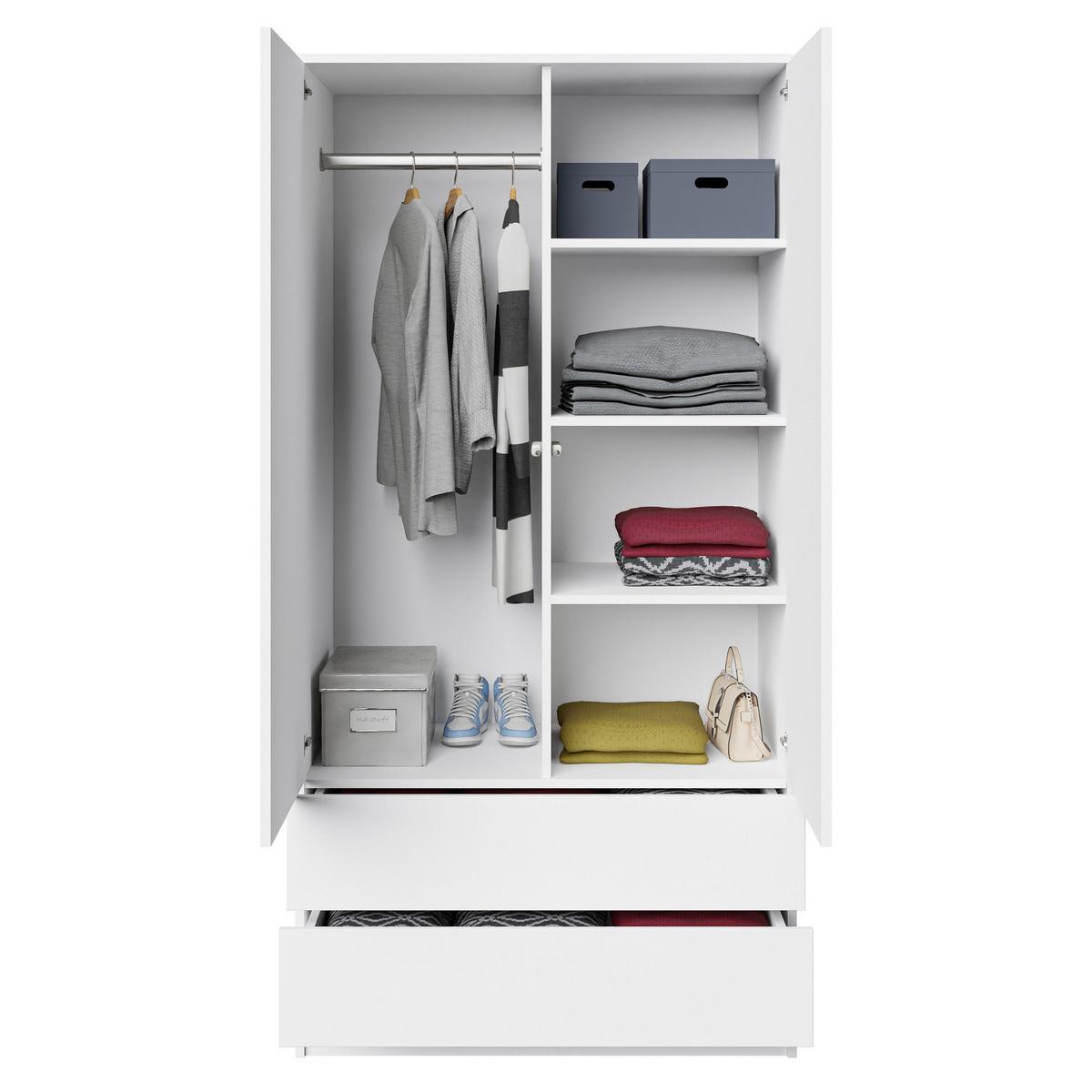DREHTÜRENSCHRANK Look mit 2 Türen und Schubladen, 90 cm, Weiß - Weiß, Holzwerkstoff (90/180/50cm) - Beautysofa