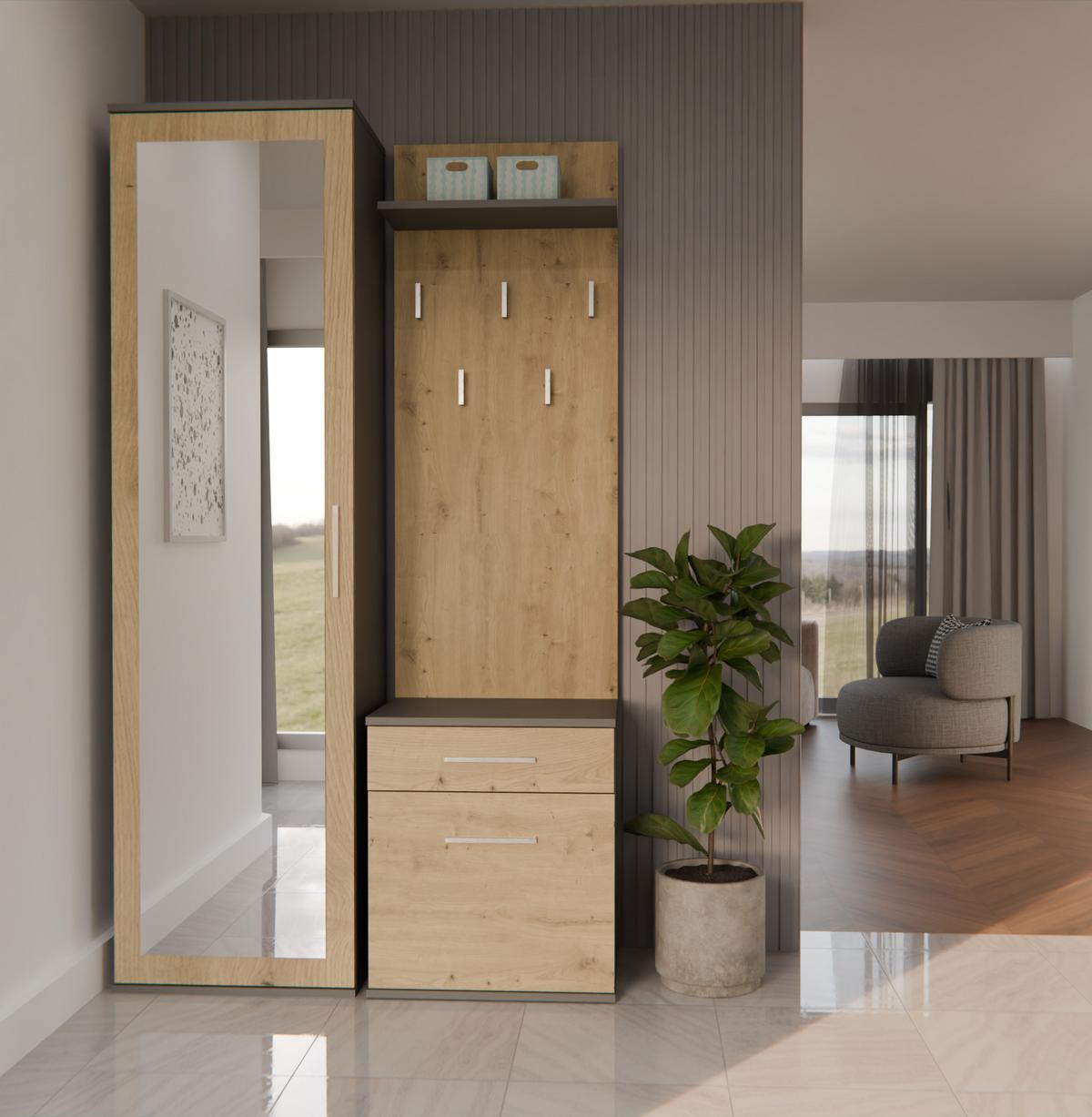 GARDEROBE modern mit Spiegel Schrank Duo Anthrazit, Artisan 100/180/35 - Anthrazit, Holzwerkstoff (100/180/35cm) - RAUMHIRSCH FURNITURE