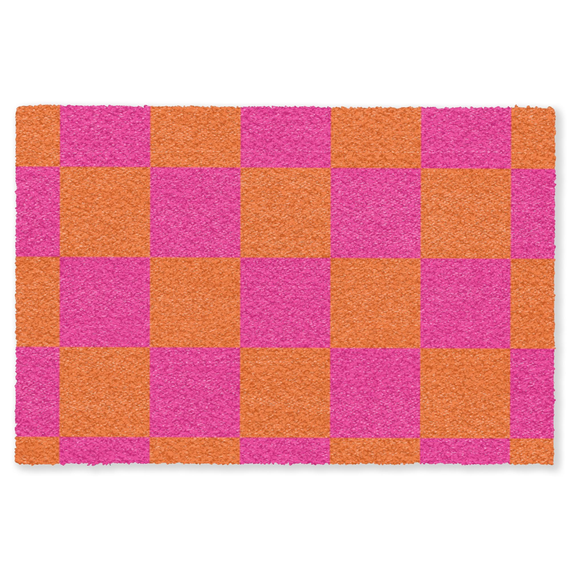 FUSSMATTE Schachbrettmuster - Orange - Rosa - Blöcke Schmutzfangmatte 60x40 cm - Pink, Kunststoff (60/0.4cm) - MuchoWow