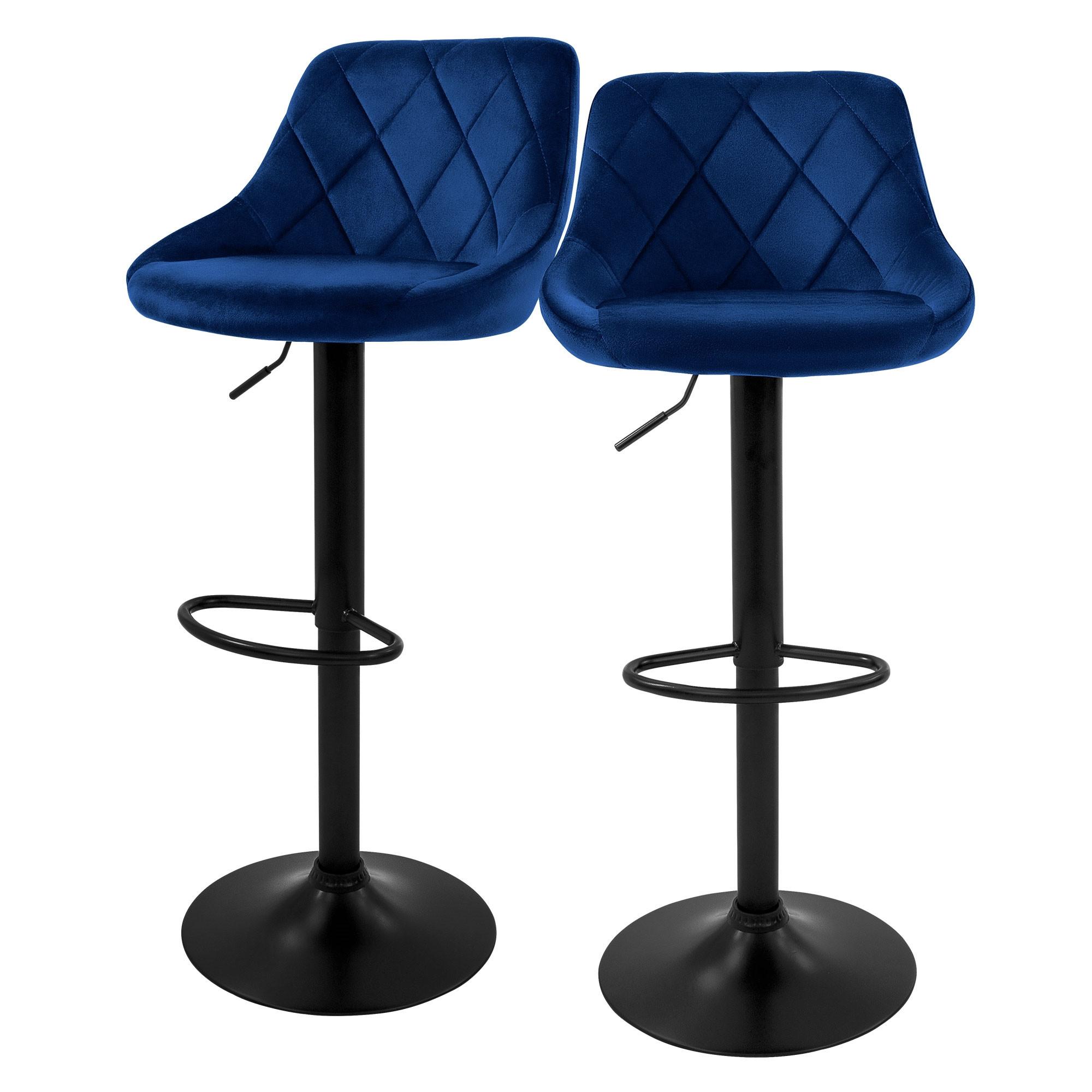 BARHOCKER 2er Set aus Samt Blau höhenverstellbar/drehbar - Blau/Schwarz, Metall (37/106/47cm) - ML-DESIGN