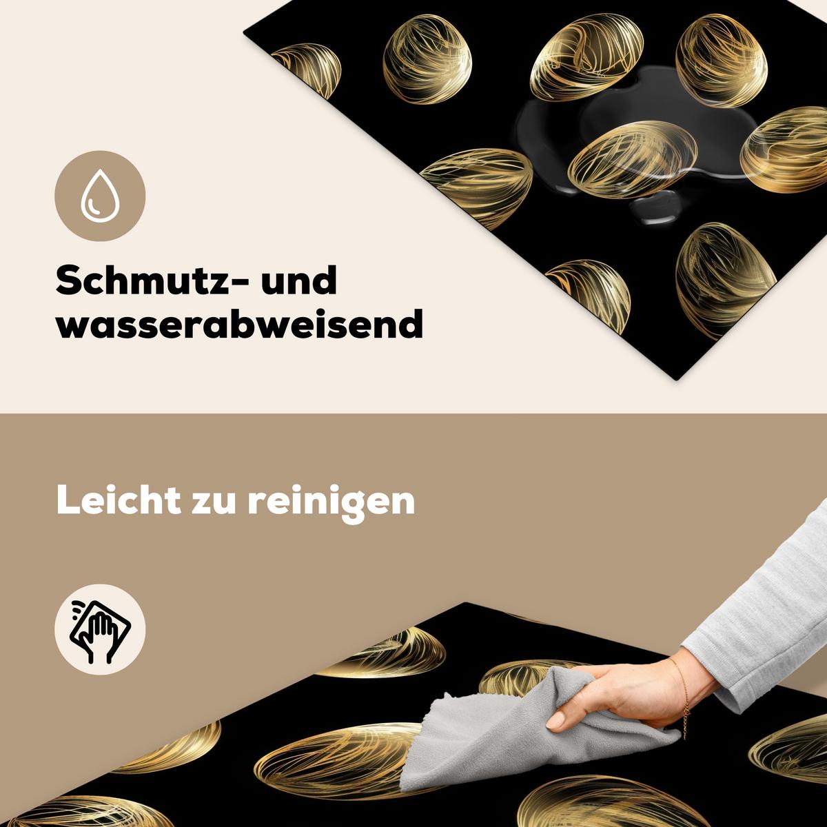 HERDABDECKPLATTE Eier - Gold - Muster Ceranfeldabdeckung 78x52 cm - Schwarz, Kunststoff (78/52/0.2cm) - MuchoWow