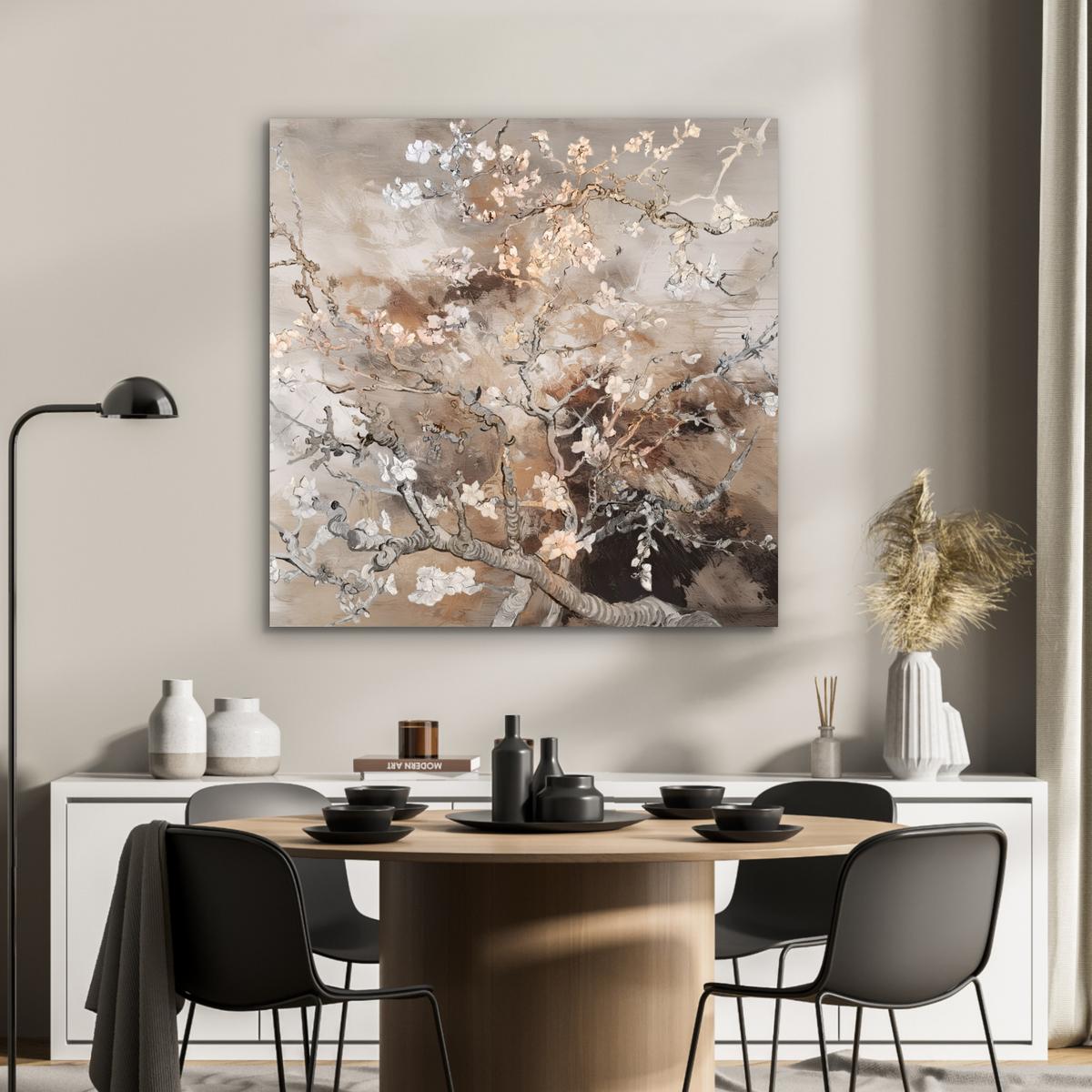 METALLBILD Mandelblüte - Kunst - Van Gogh - Beige - Abstrakt 90x90 cm - Braun, Metall (90/90cm) - MuchoWow
