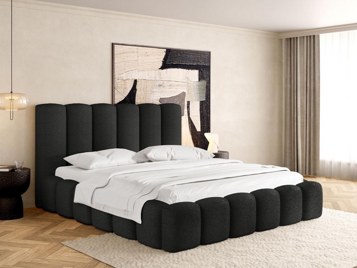 POLSTERBETT Serenity mit Bettkasten, Schwarz Boucle 140x200 cm - Birkefarben/Schwarz, Holzwerkstoff/Kunststoff (140/200cm) - WFL GROUP