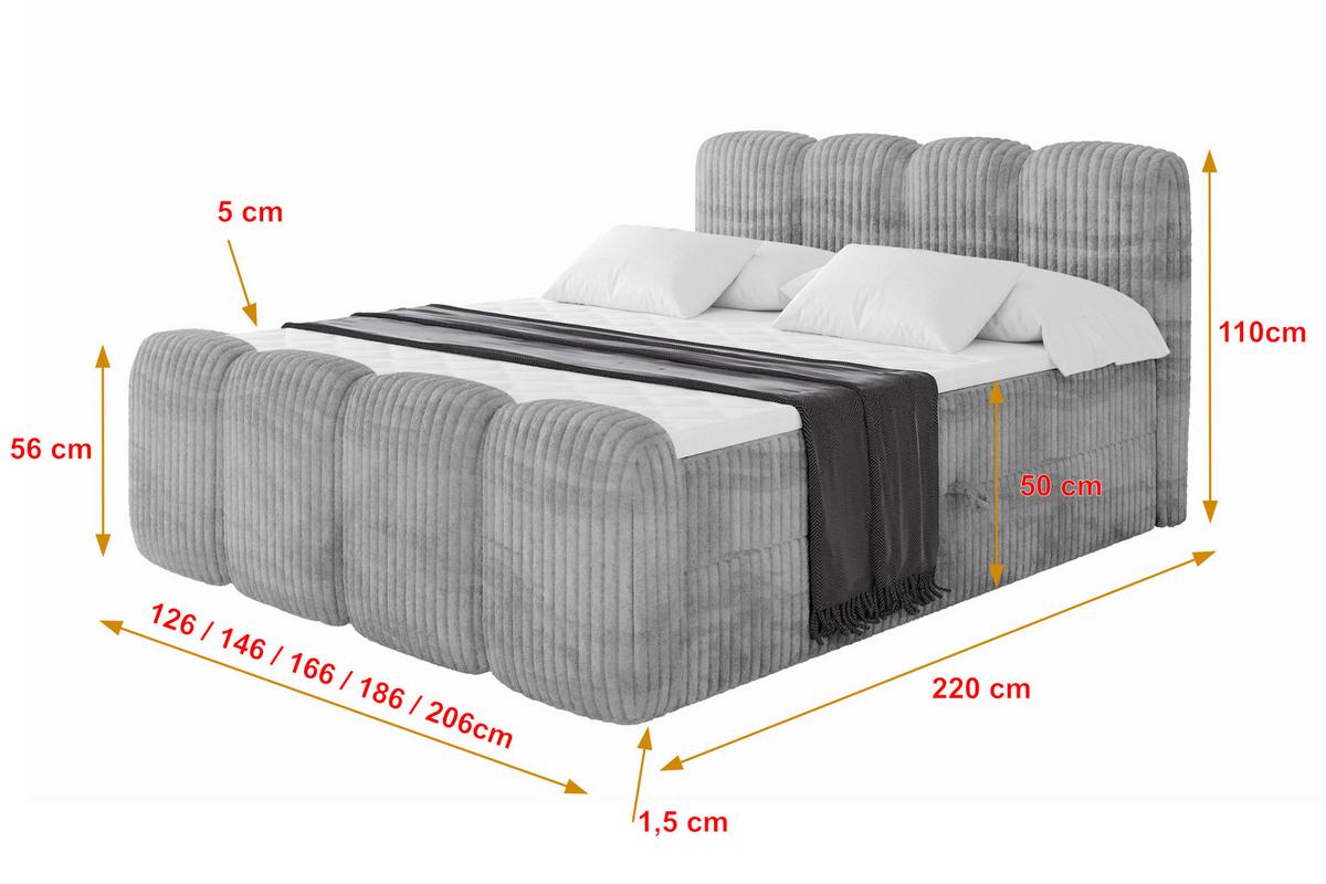 BOXBETT mit Matratze H4 und Lattenrost - NINA-Z - 180x200 cm Tila - Hellgrau - Hellgrau, Holzwerkstoff (180/200cm) - ALTDECOR