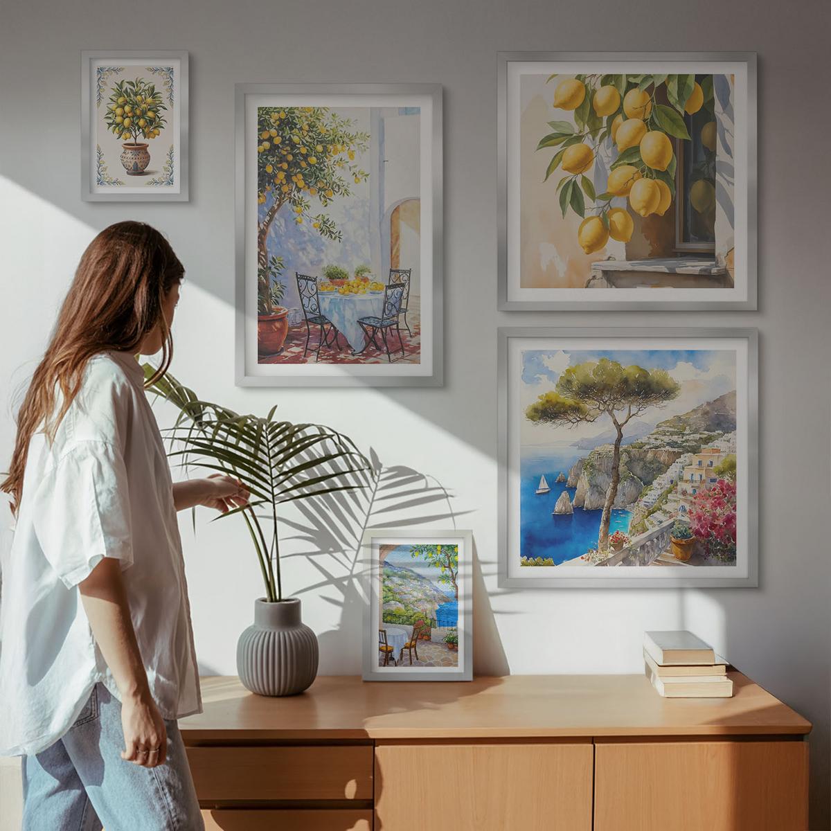 BILDER SET 5er Set - 50x50 cm & 20x30 cm & 40x60 cm Silberner Rahmen - Abstrakte Kranichberge - Silberfarben, Kunststoff (40/60cm) - TULUP