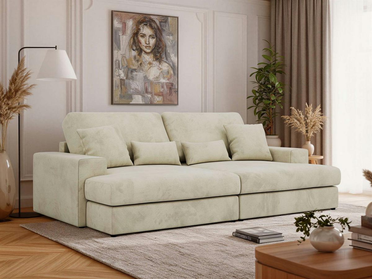 3-SITZER SOFA ANERO - Beige Velvet - Beige/Schwarz, Kunststoff/Textil (292/107/163cm) - MKS