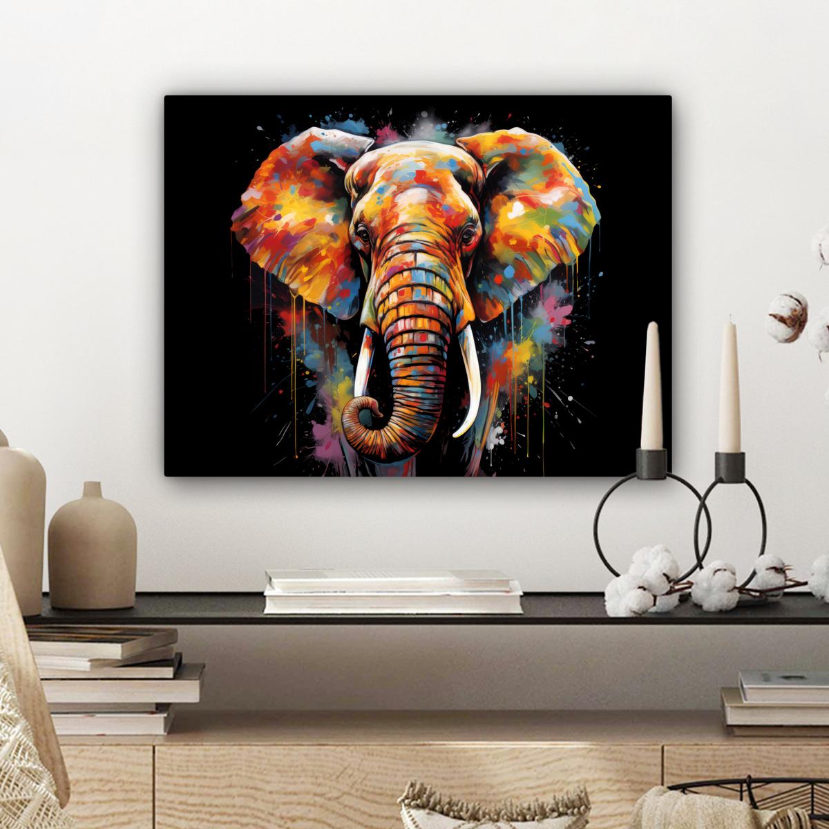 LEINWANDBILD Elefant - Graffiti - Schwarz - Tiere - Farben Wandbild 40x30 cm - Schwarz, Textil (40/30cm) - MuchoWow