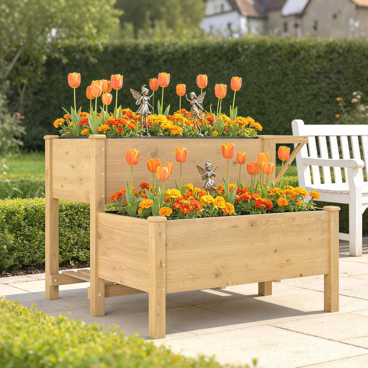HOCHBEET 2-stufig aus Tannenholz Braun - Hellbraun, Holz (102/76.5/119.5cm) - Outsunny