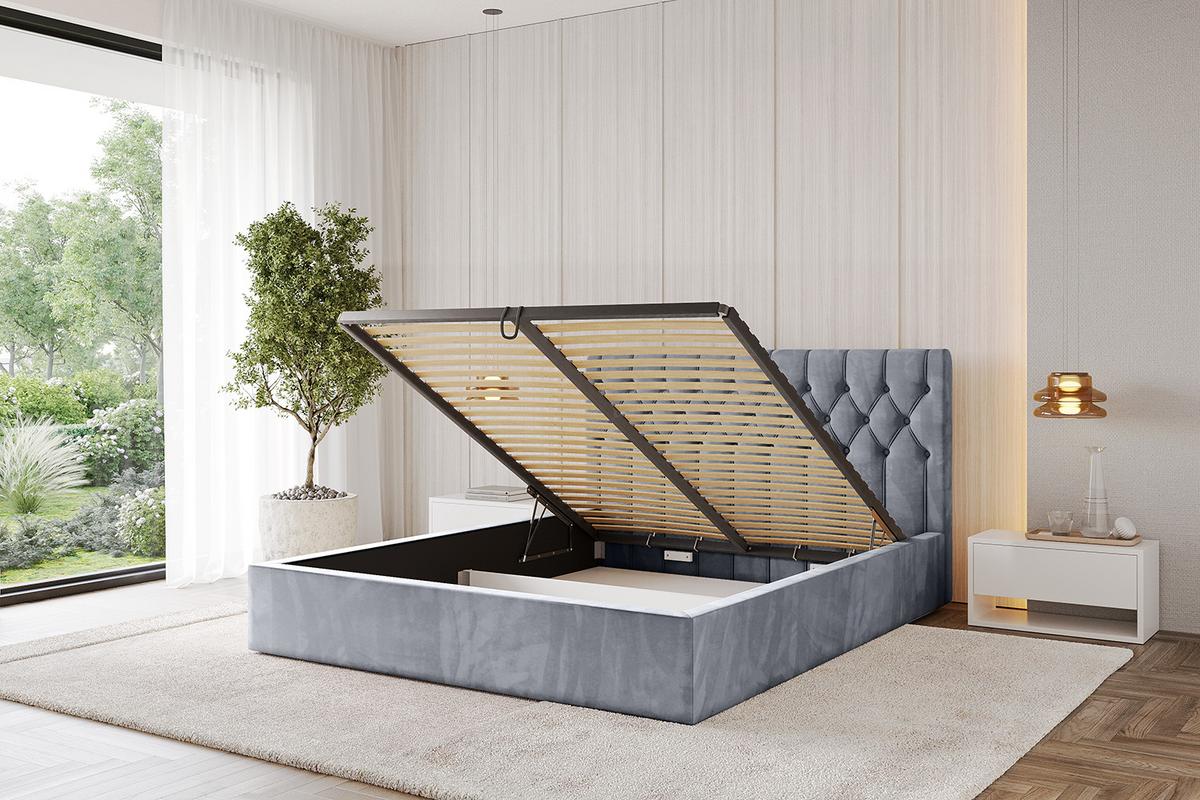 POLSTERBETT mit Bettkasten und Lattenrost, Boxbett ohne Matratze - RENO 180x200 Grau - Grau, Holzwerkstoff/Textil (180/200cm) - ALTDECOR