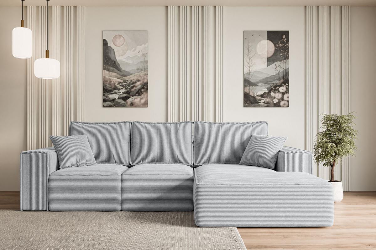 ECKSOFA mit Schlaffunktion und Bettkasten SERRA-L-S - 266x161x87 cm Grau Cord - Schwarz/Grau, Holzwerkstoff/Kunststoff (266/161cm) - ALTDECOR
