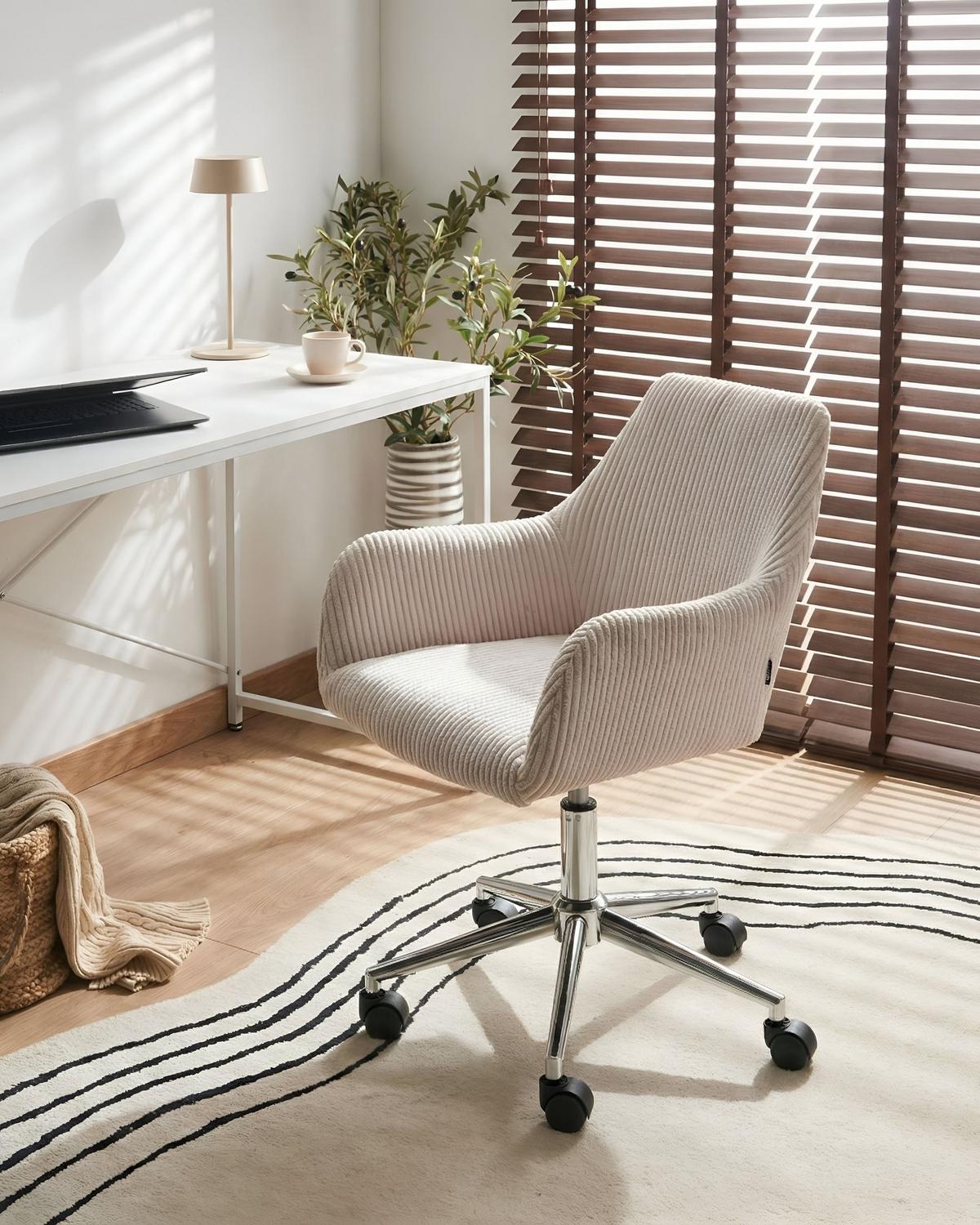 BÜROSTUHL Cord Hellbeige Wellston - Beige/Silberfarben, Textil/Metall (55/80/55cm) - Beliani