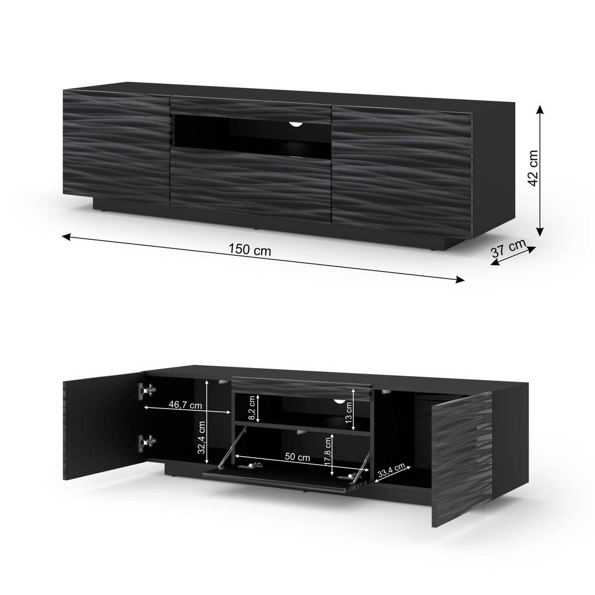 TV LOWBOARD Schwarz Hochglanz 150/42/37 - Schwarz Hochglanz, Holzwerkstoff (150/42/37cm) - RAUMHIRSCH FURNITURE