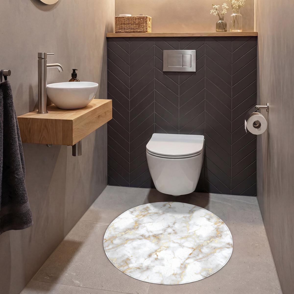 WC-VORLEGER Goldene Adern - Marmor - Weiß Toilettenteppich 70x70 cm - Weiß, Textil (70/1cm) - OnlyWow