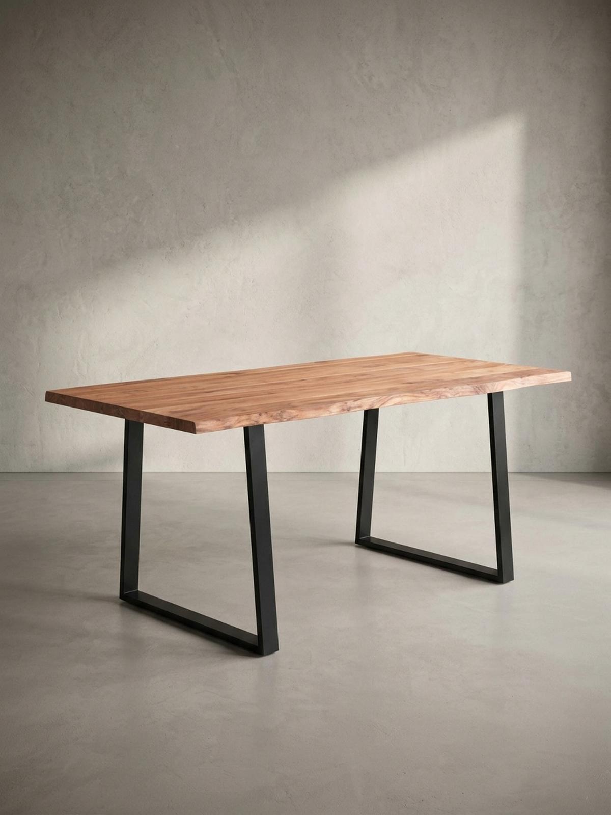 ESSTISCH Massivholz Baumkante Schwarz Metall Handgefertigt TARN, Goldbraun-Schwarz 140x80x76 cm - Schwarz/Braun, Holz (80/140/76cm) - KADIMA DESIGN