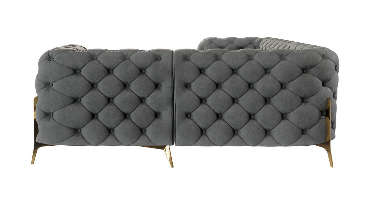ECKSOFA Chesterfield Lexi Grau Samt, Ottomane rechts - Goldfarben/Grau, Holz/Textil (264/204cm) - S-Style Möbel